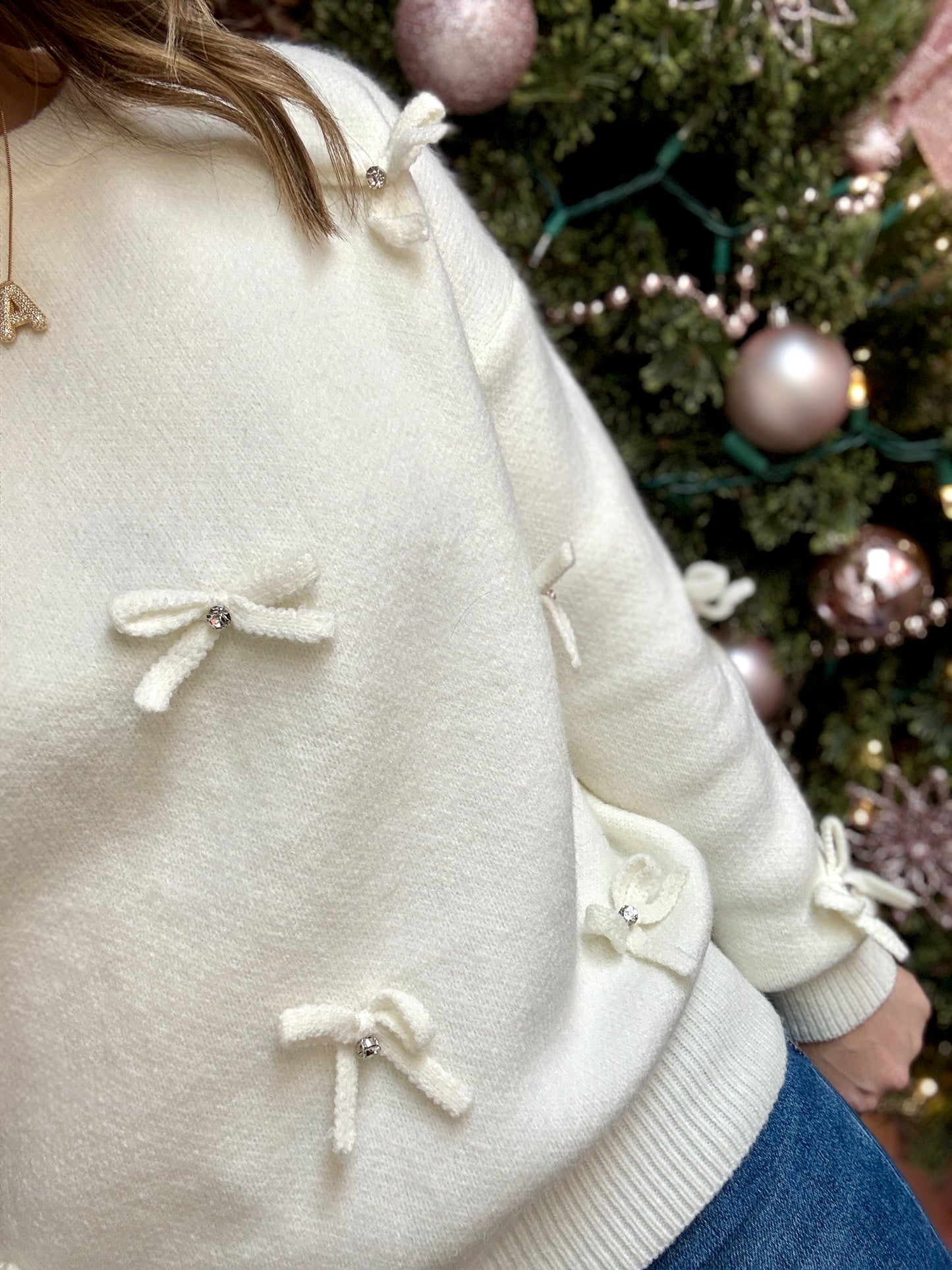 Cream Bow Accent Sweater