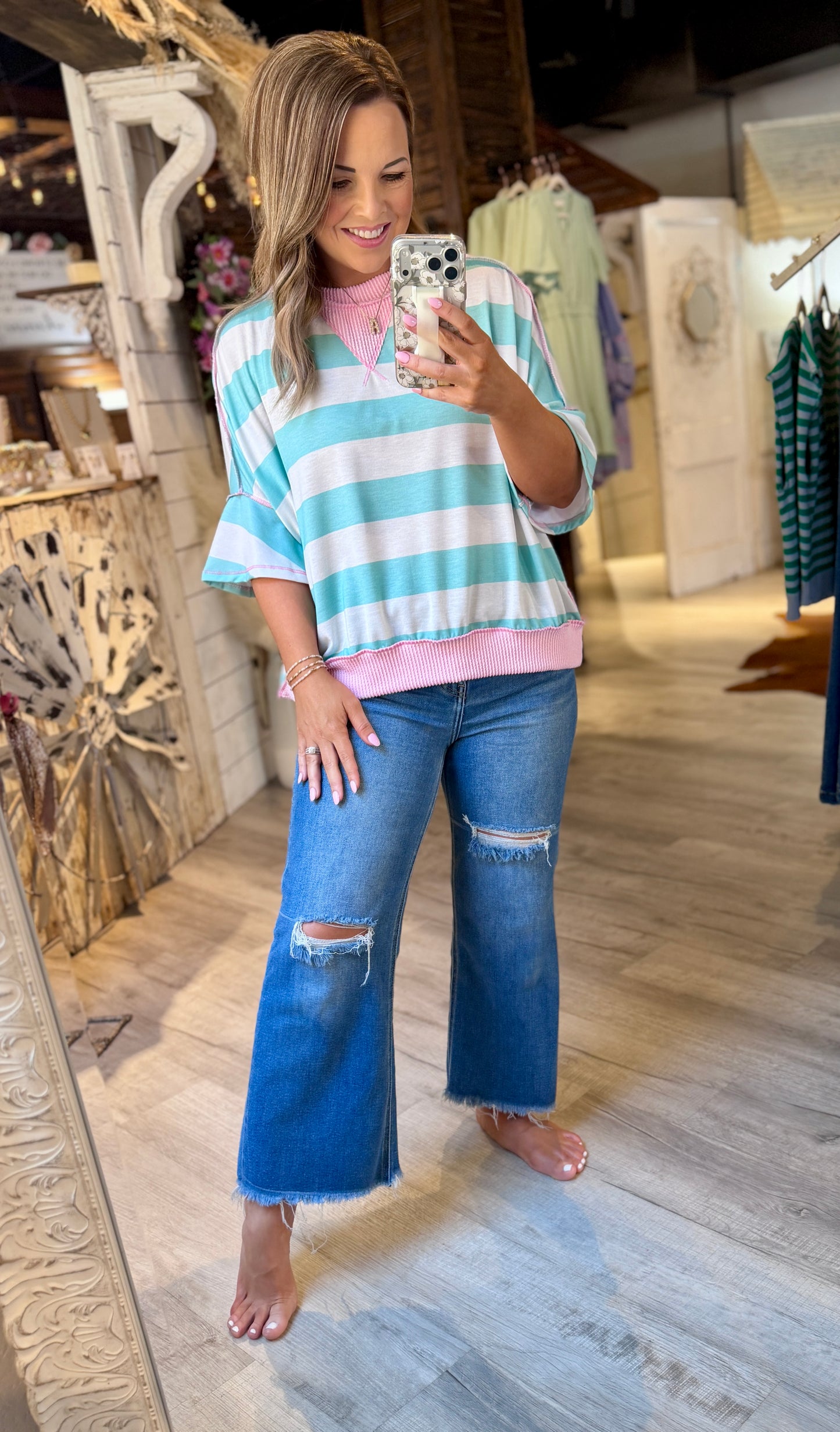 Mint/Blush Striped Top