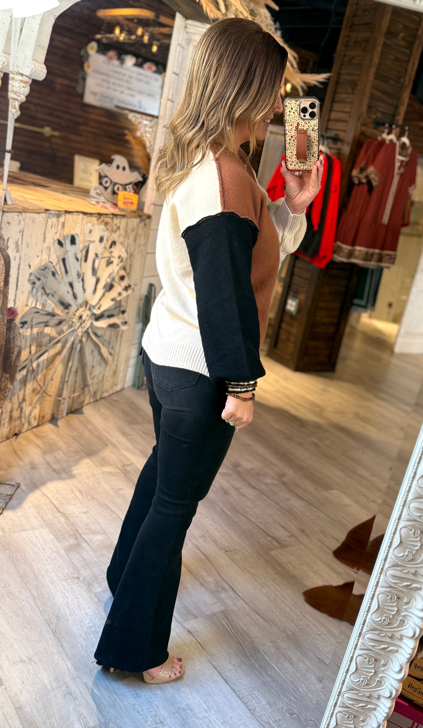 Rust & Black Color Block Sweater