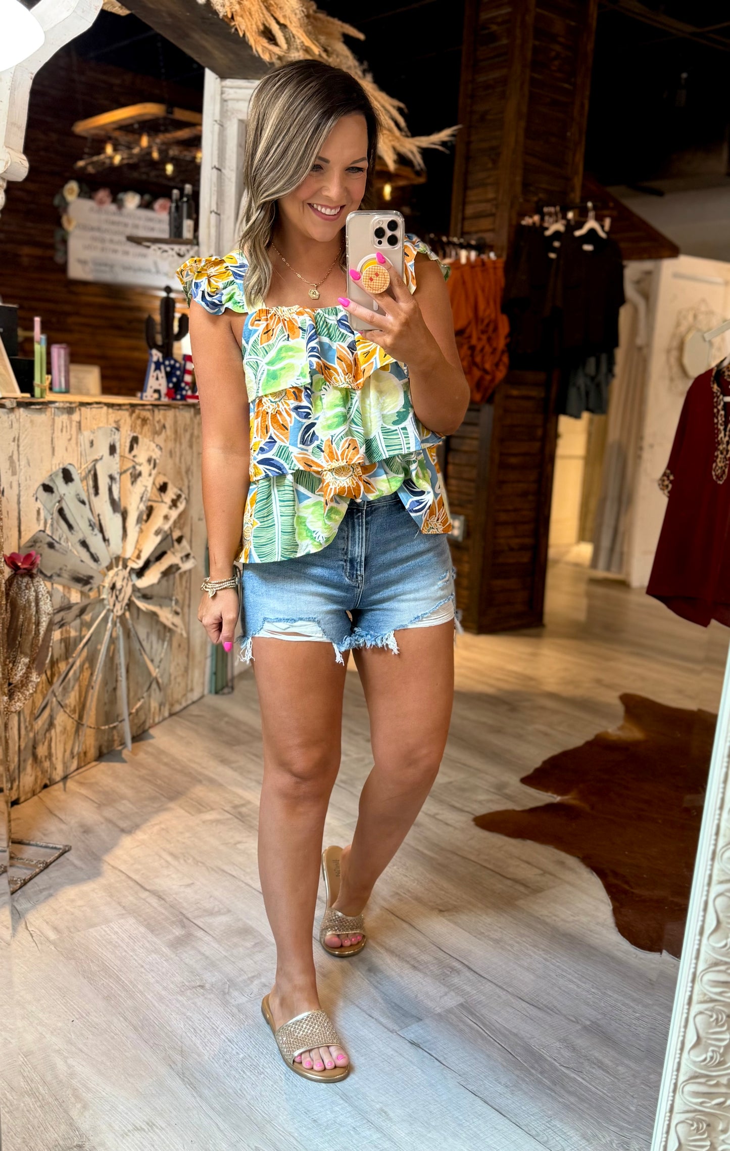 Blue Orange Floral Tank
