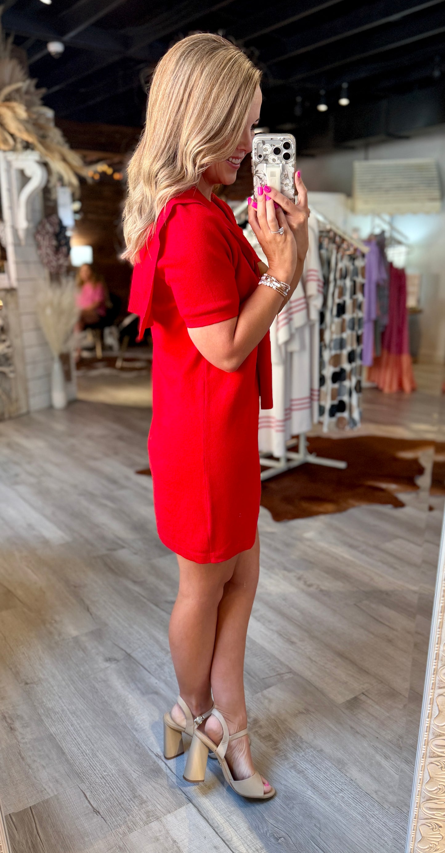 Red Sweater Tie Dress