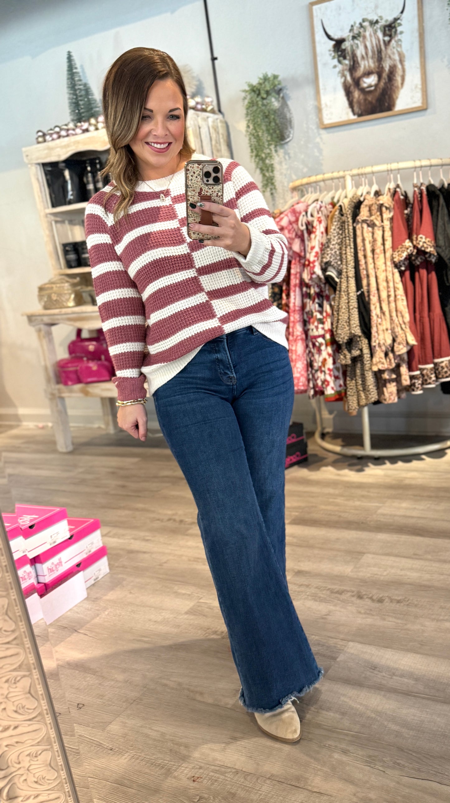 Rose Mauve Striped Knit Sweater