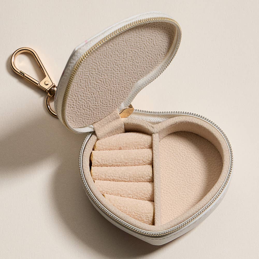 Floral Pattern Print Heart Shaped Jewelry Case Keychain / Bag Charm