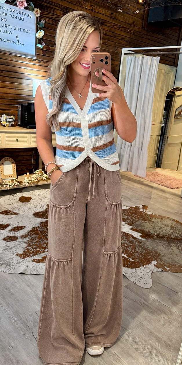 Coffee Cloud Button V-Neck Knit Top