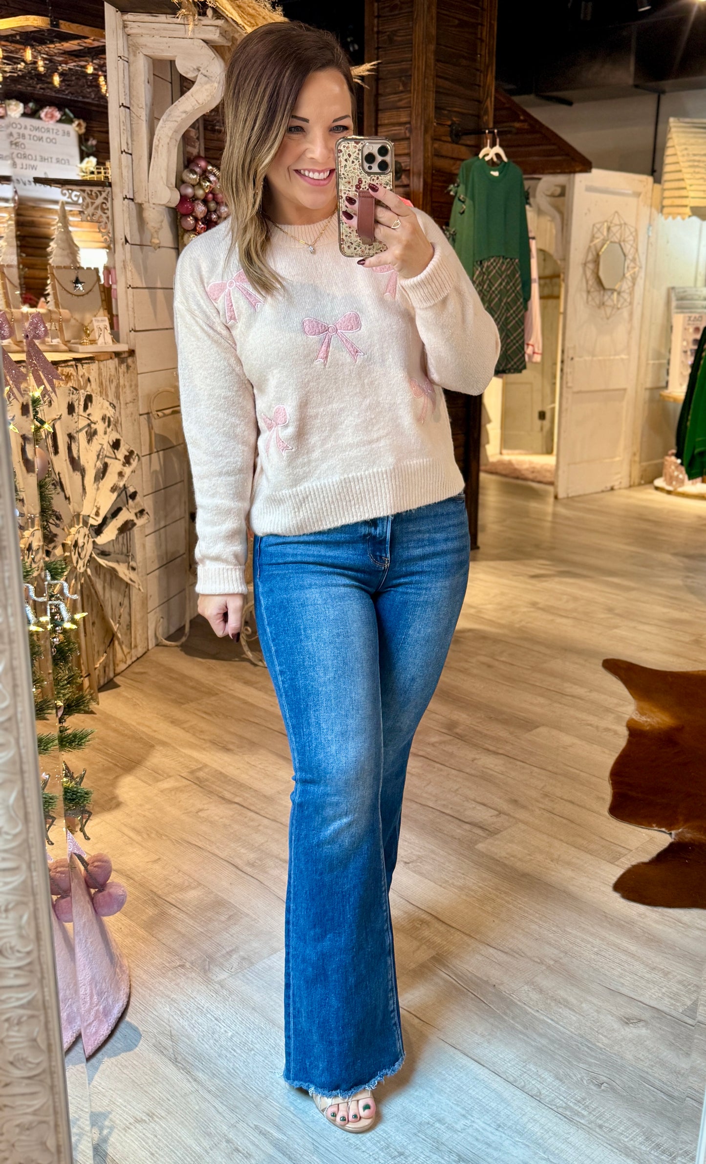 Cream With Pink Bow Sweater