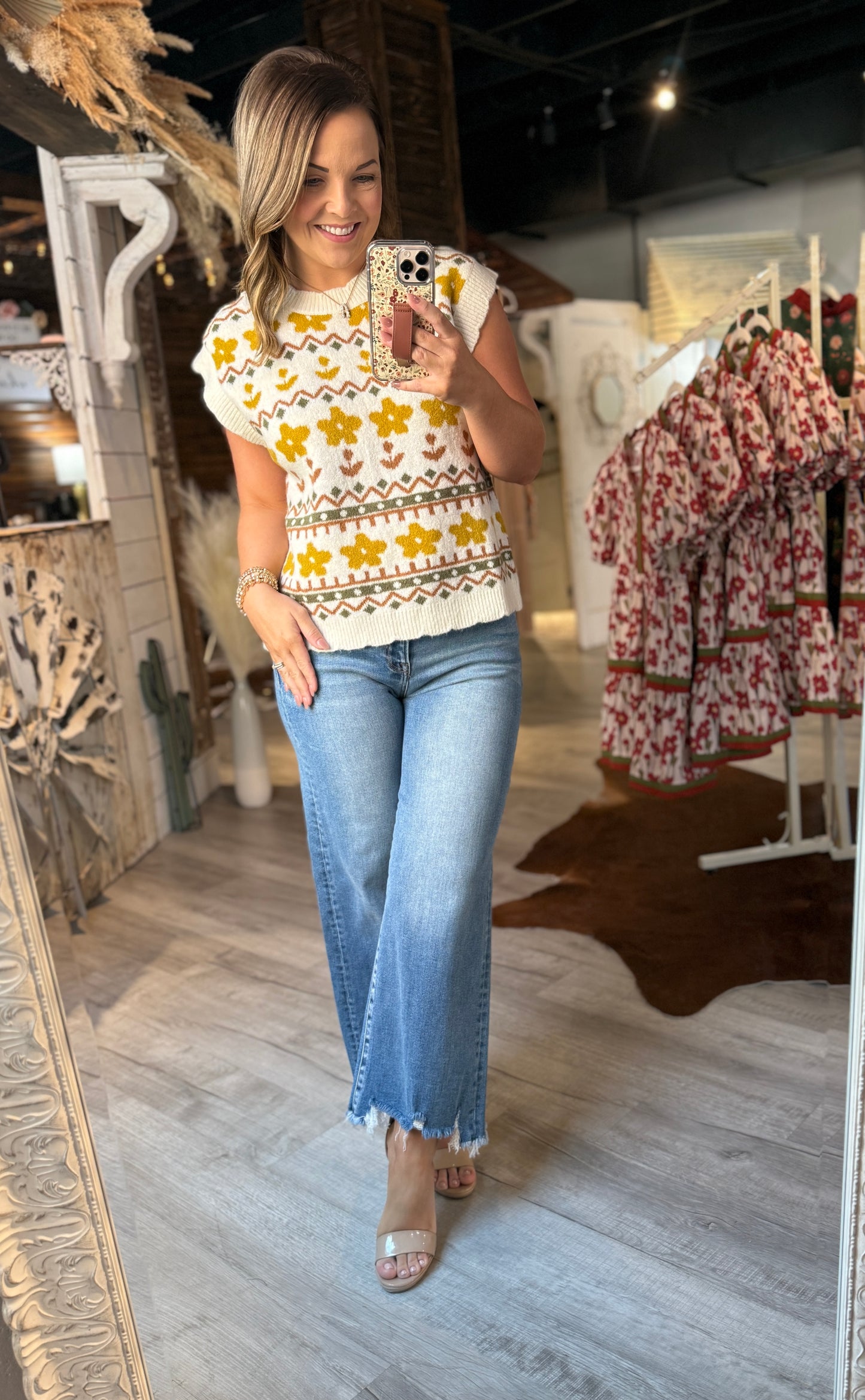 Cream/Mustard Floral Top