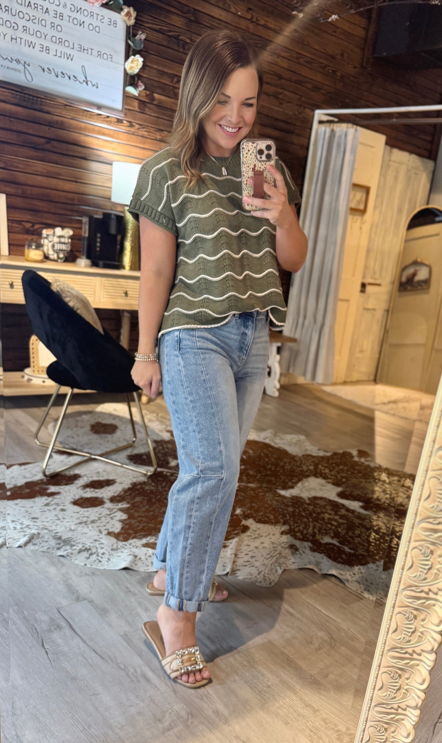 Olive Striped Knit Sweater