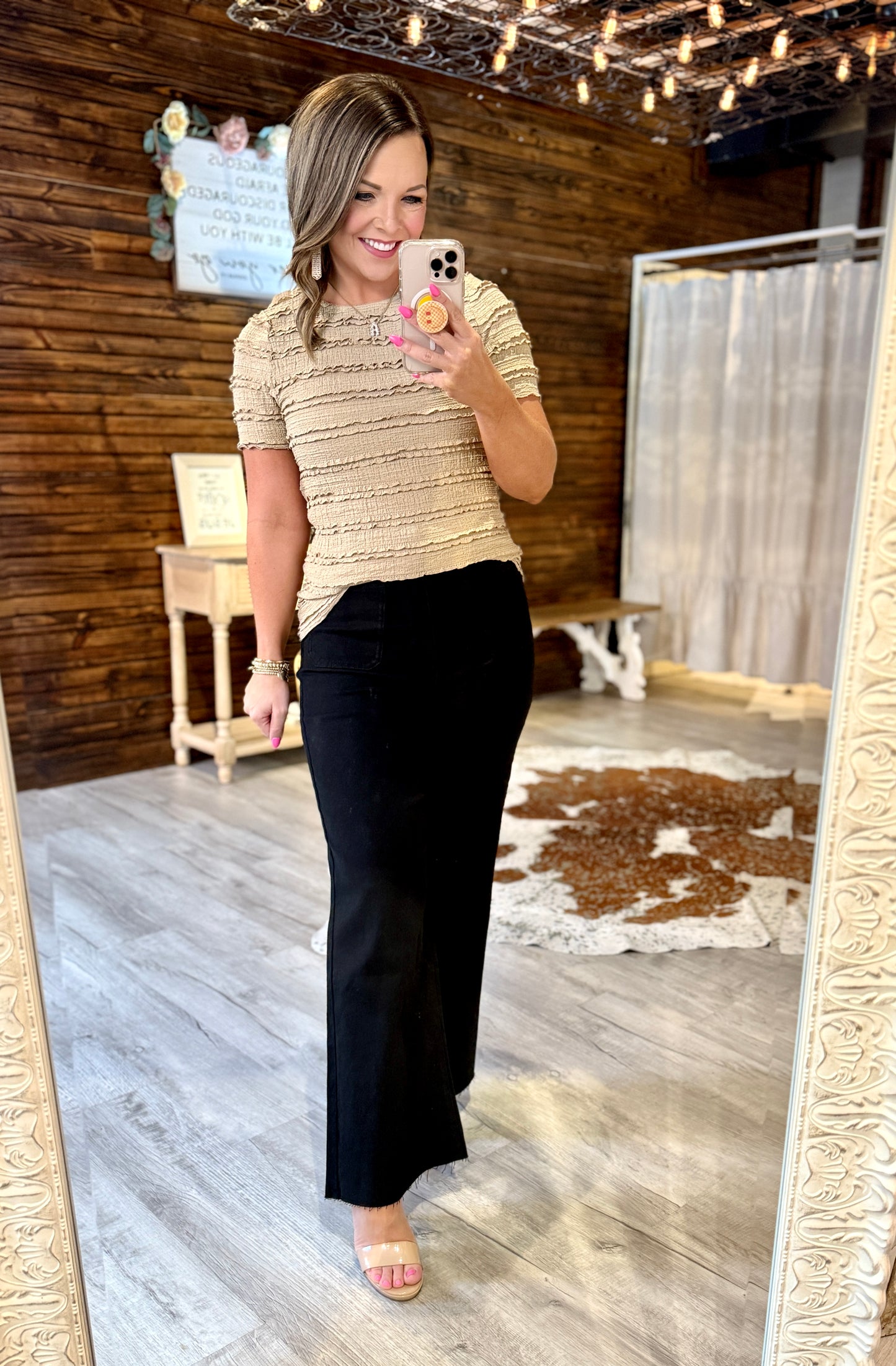 Latte Ruffle Trimmed Top