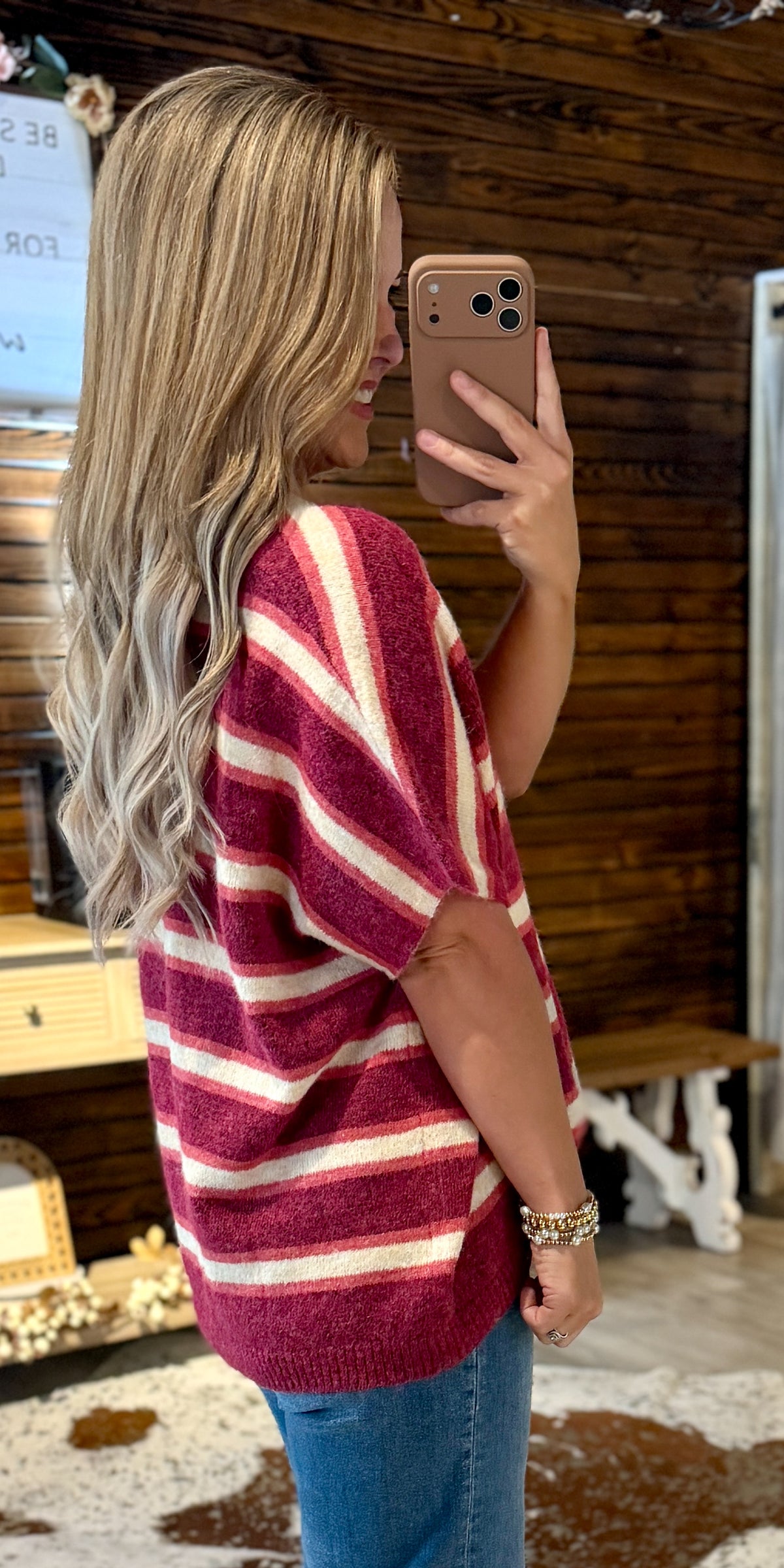 Plum Striped V-Neck Sweater
