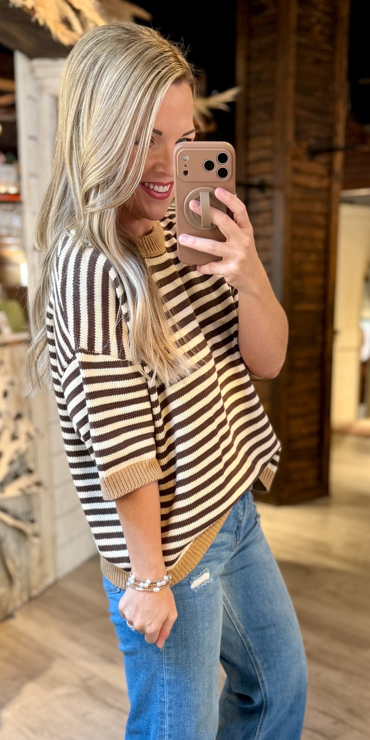 Brown/Cream Ribbed Sweater