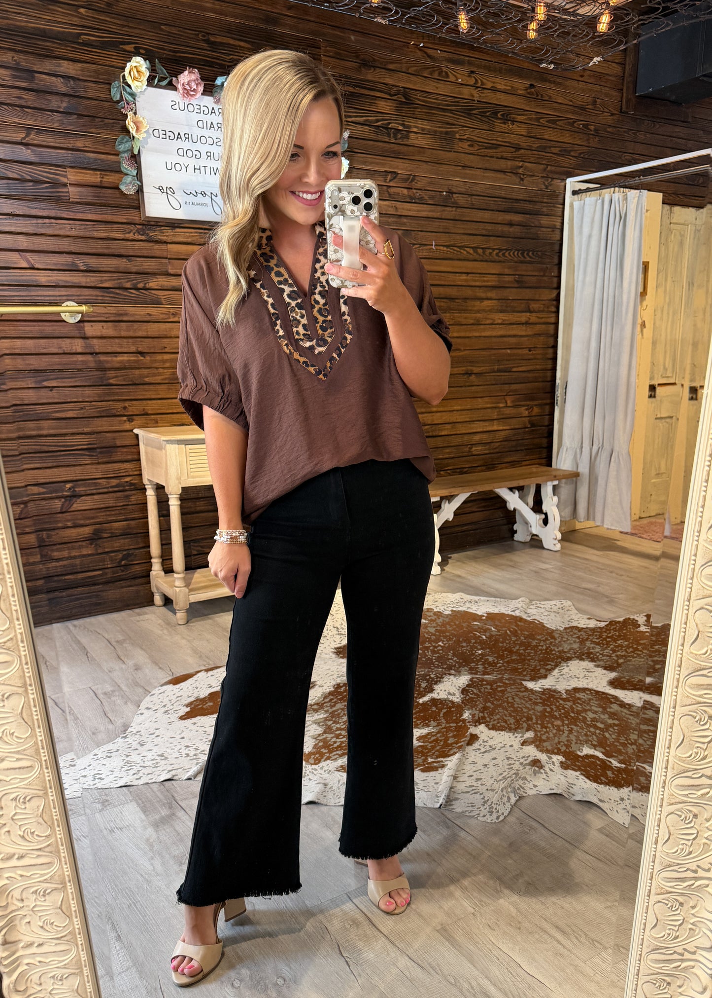 Chocolate Leopard Detail Top
