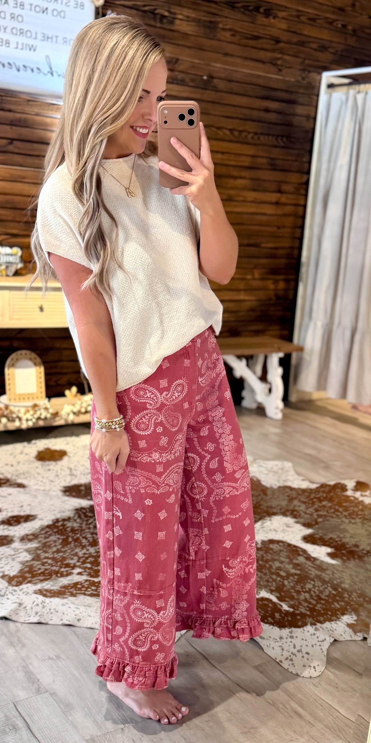 Dusty Rose Bandana Ruffle Pants