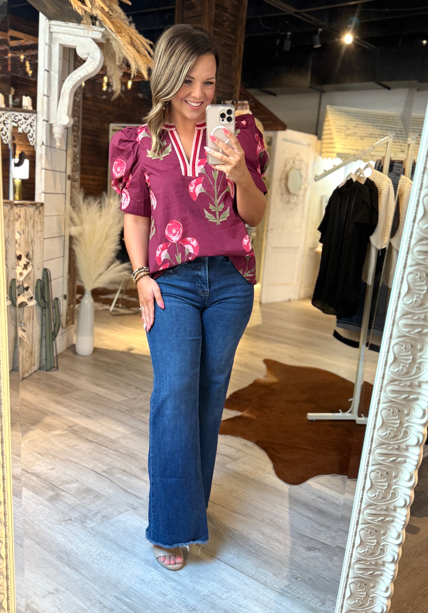 Wine Floral Dressy Top