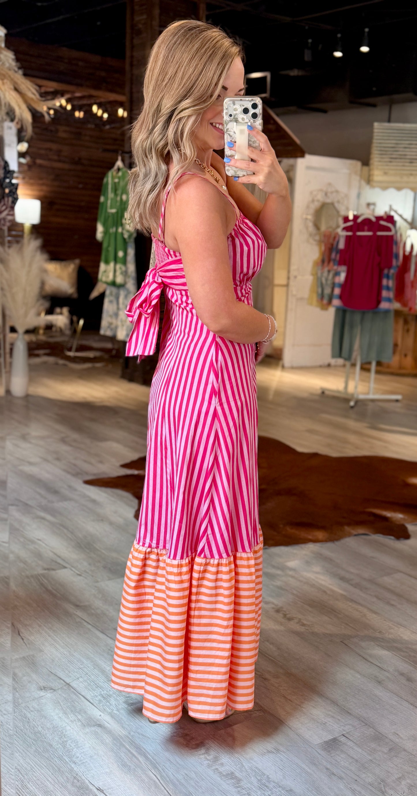 Hot Pink/Orange Striped Bow Dress