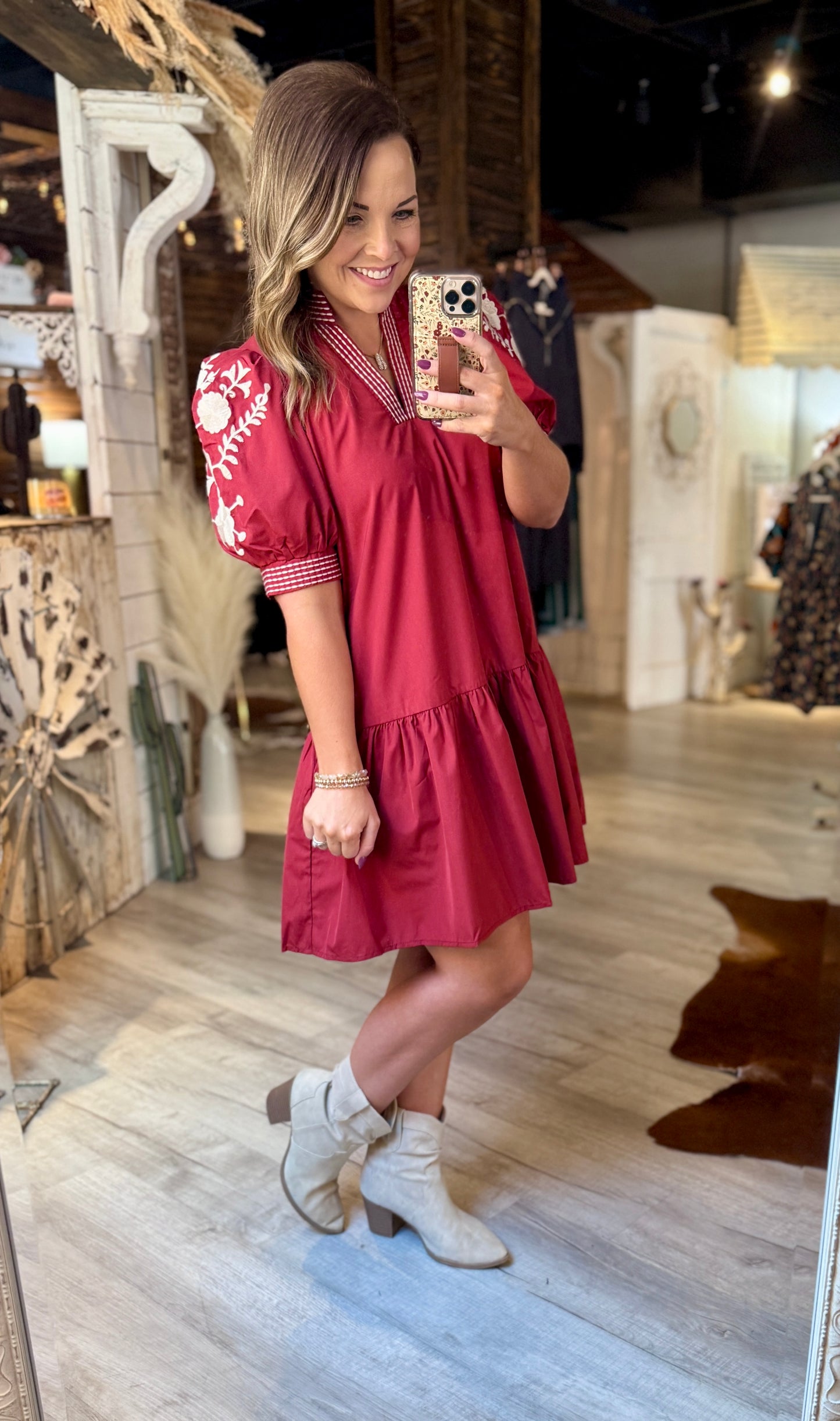 Brick Embroidered Dress