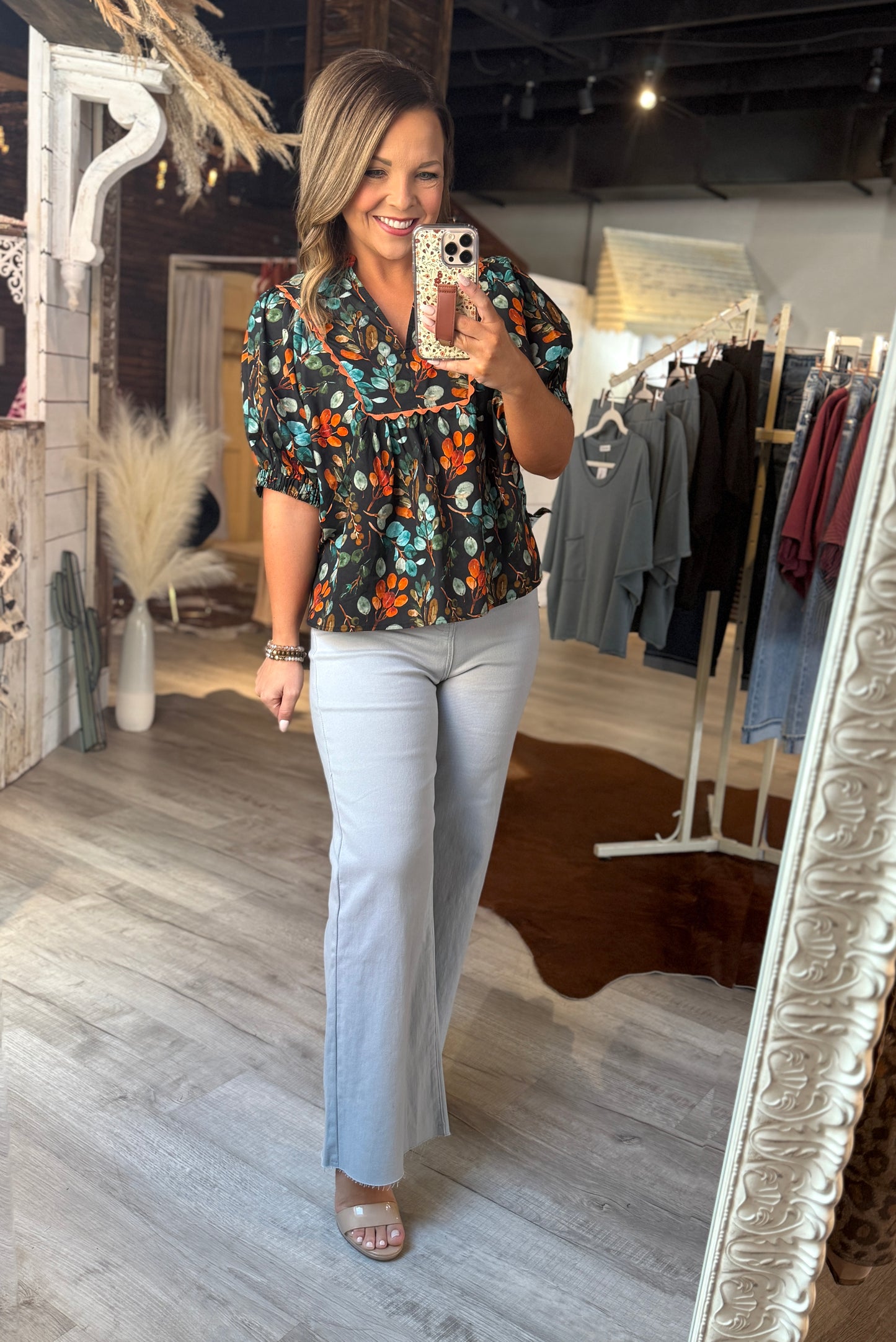 Black/Teal/Rust Dressy Top