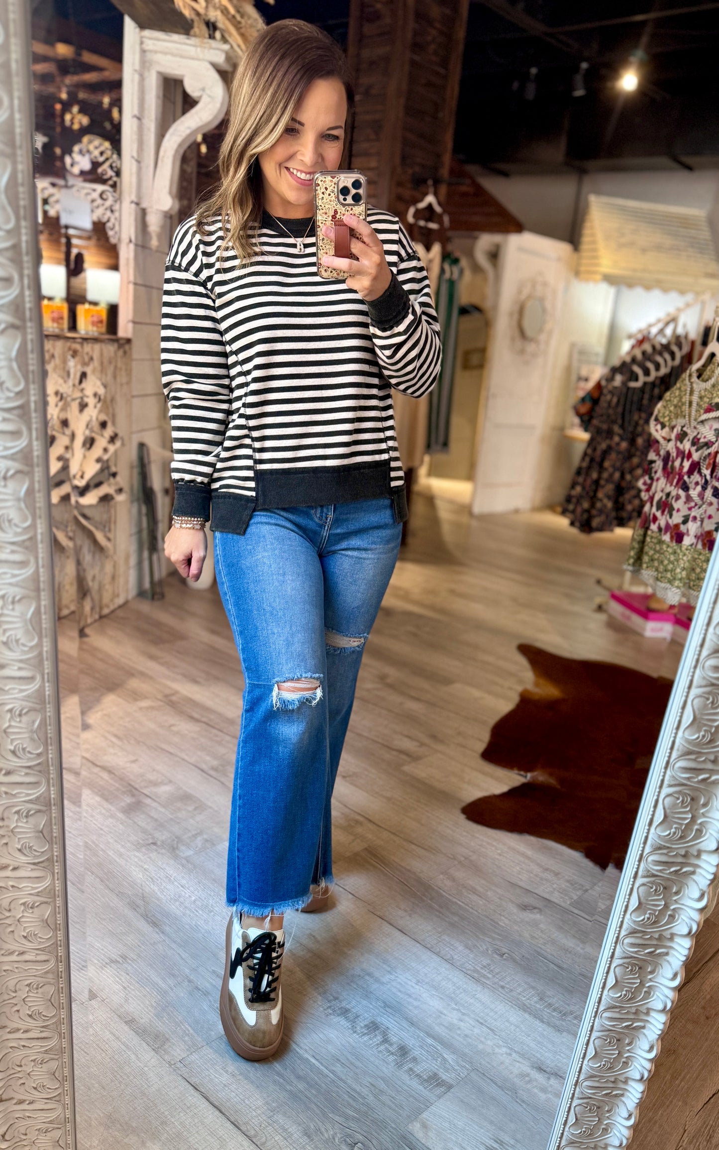 Black/Oatmeal Striped Top