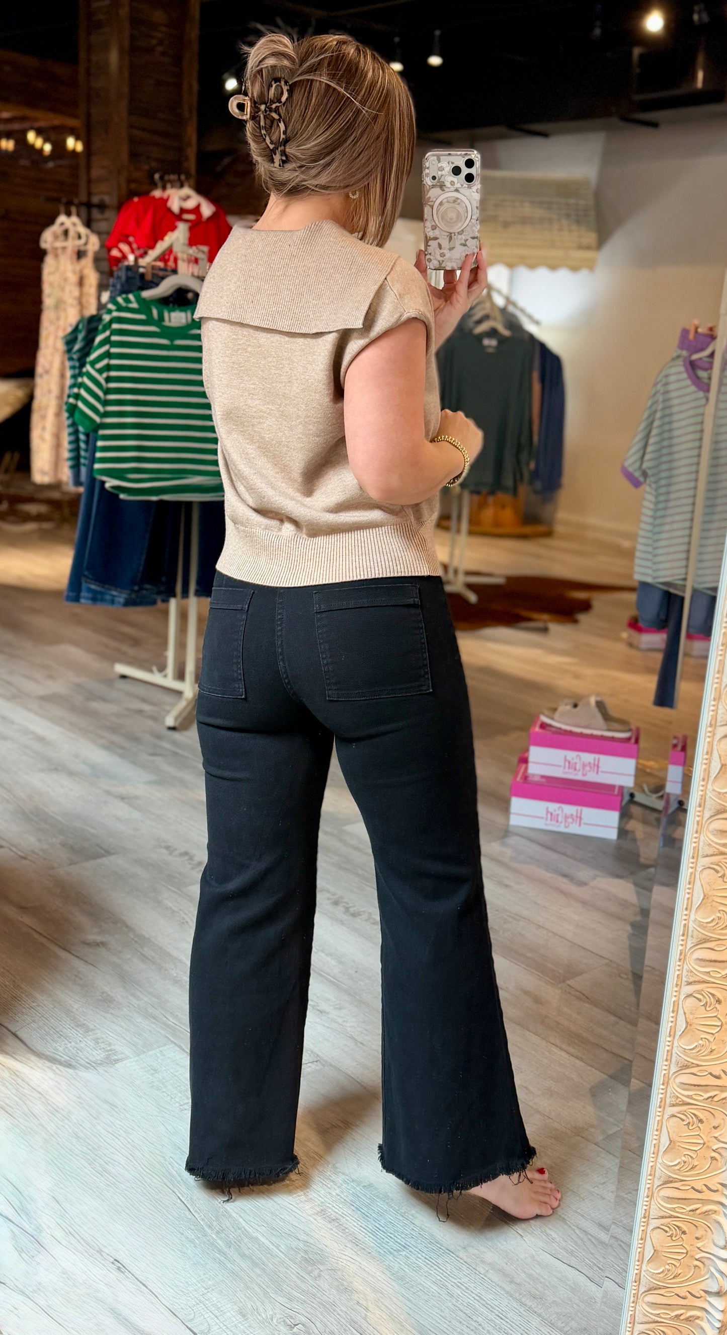 Oatmeal Notched Collared Top