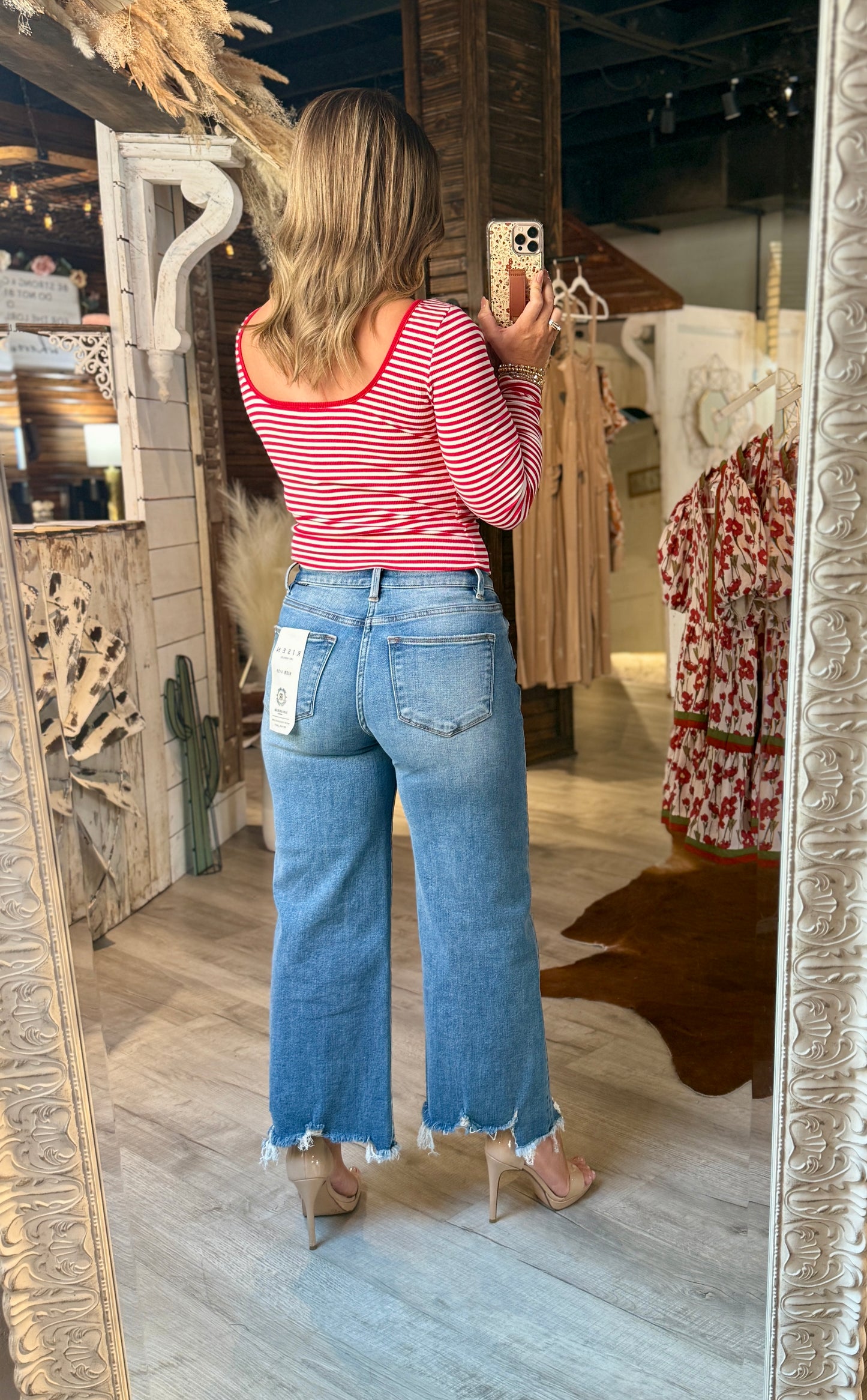 Red/White Striped Fitted Top