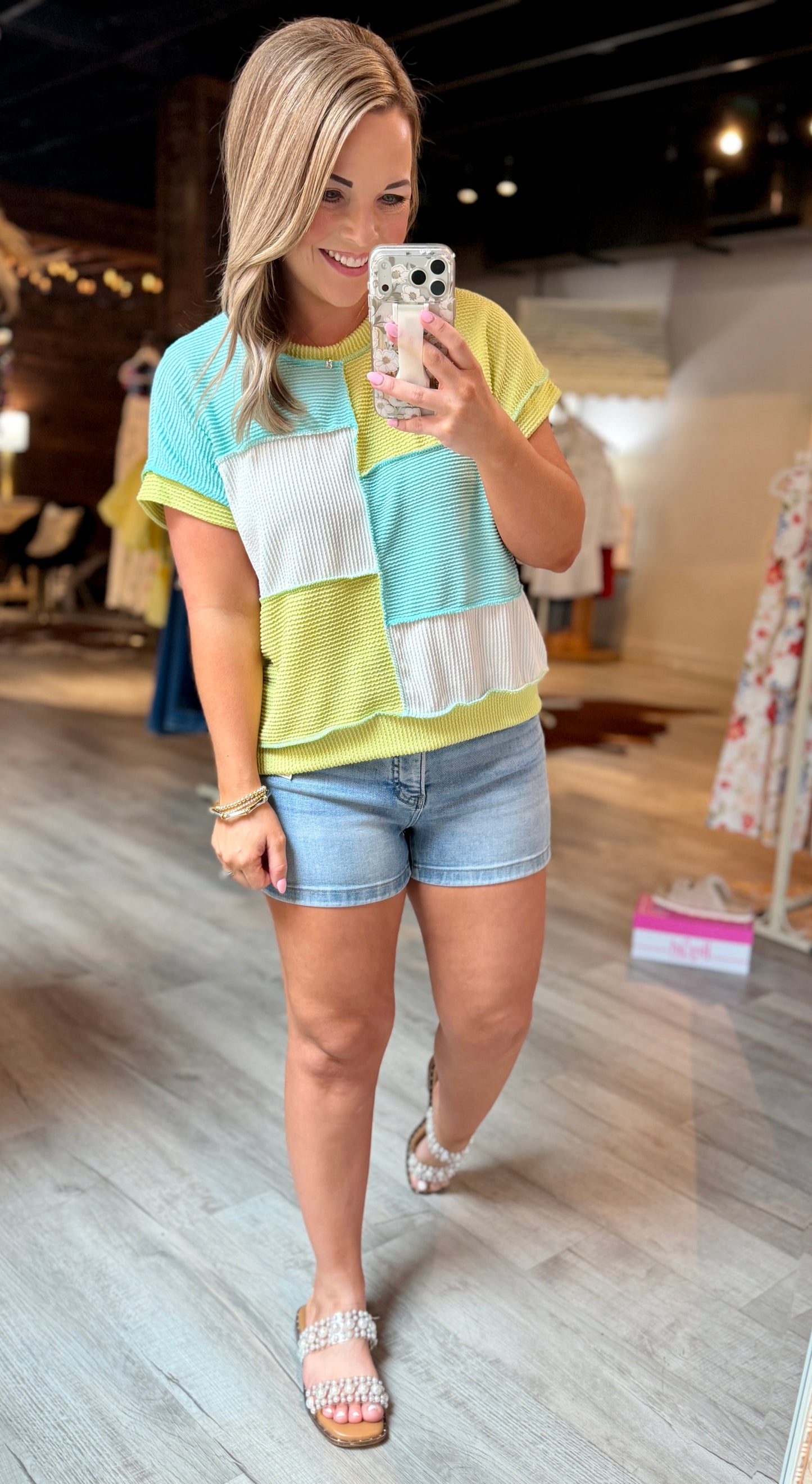 Mint/Lime Color Block Top
