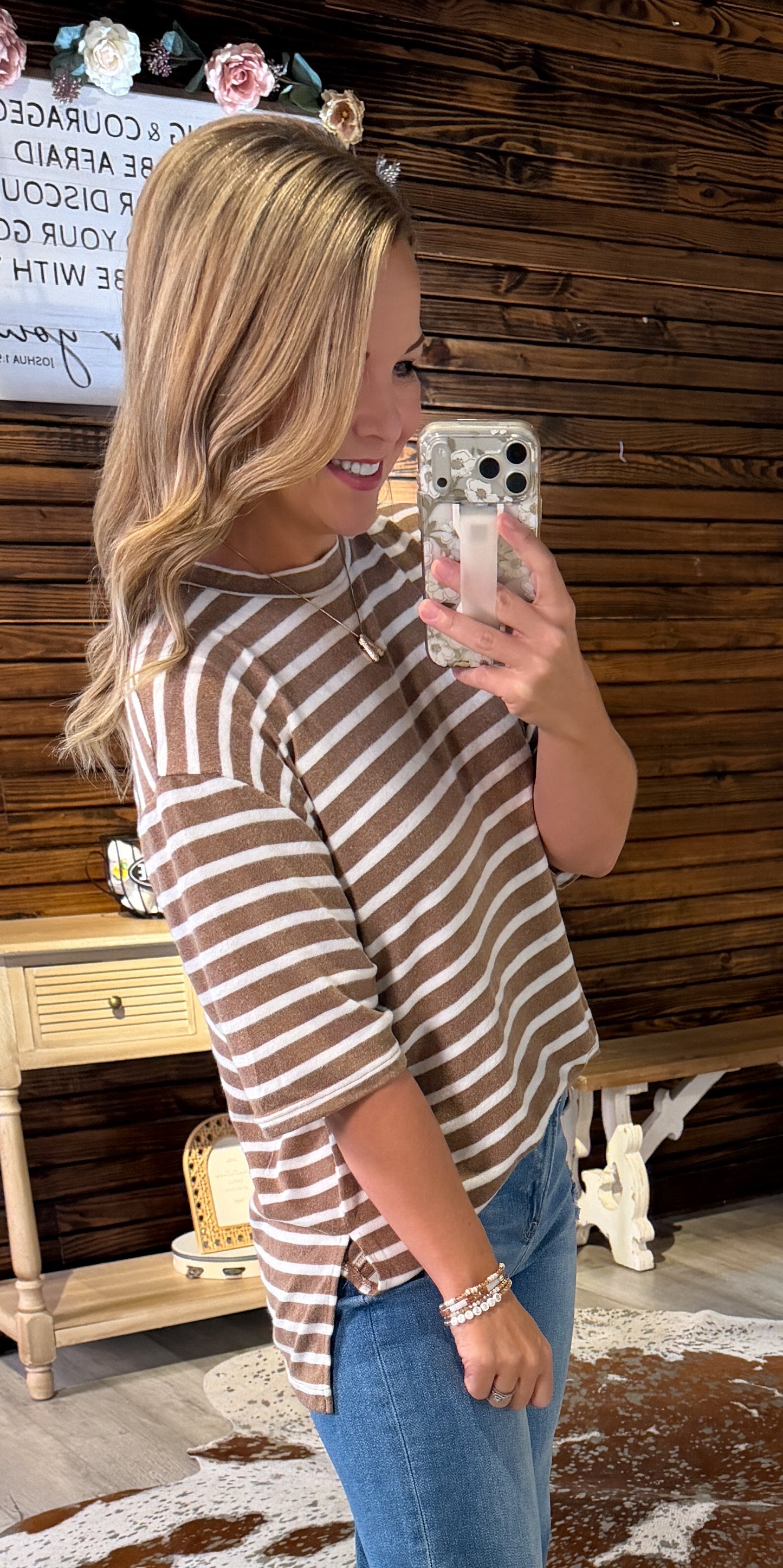 Mocha/White Striped Top