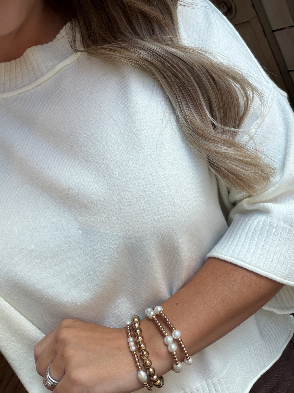 Cream Short Sleeve Sweater