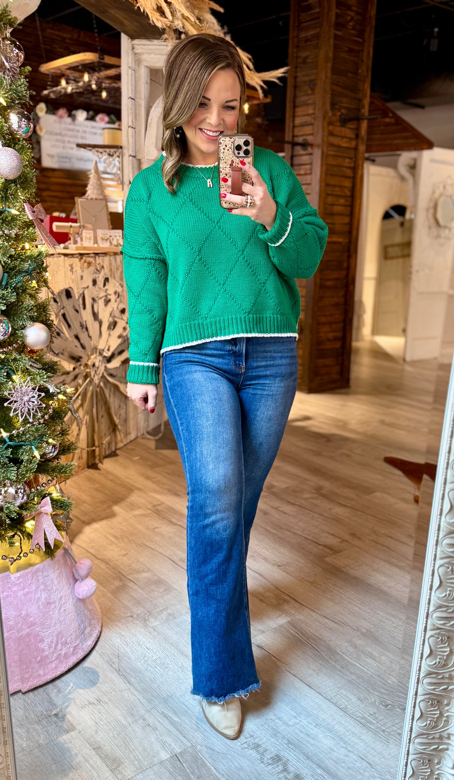 Green Diamond Knit Sweater