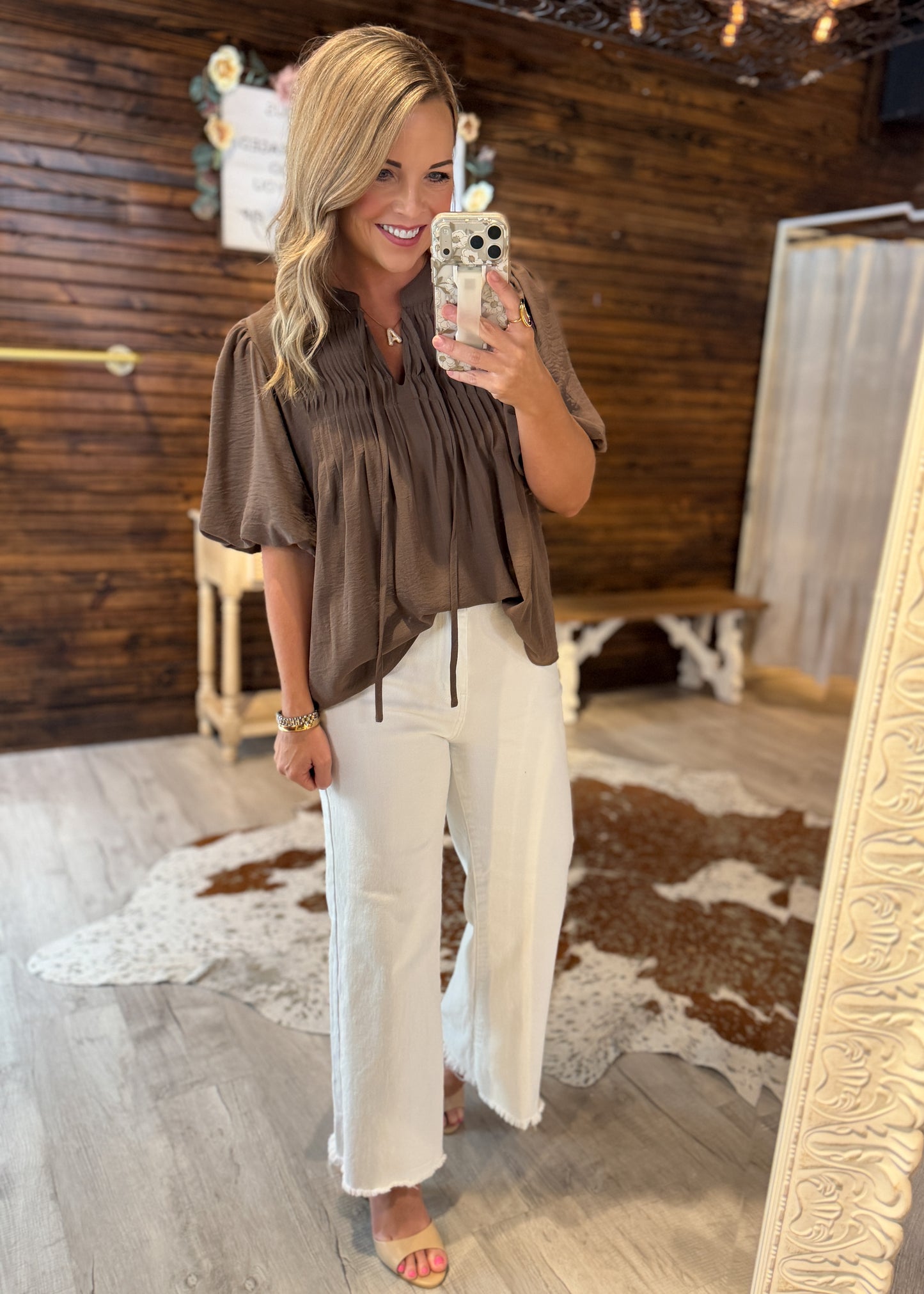 Mocha Puff Sleeve Dressy Top