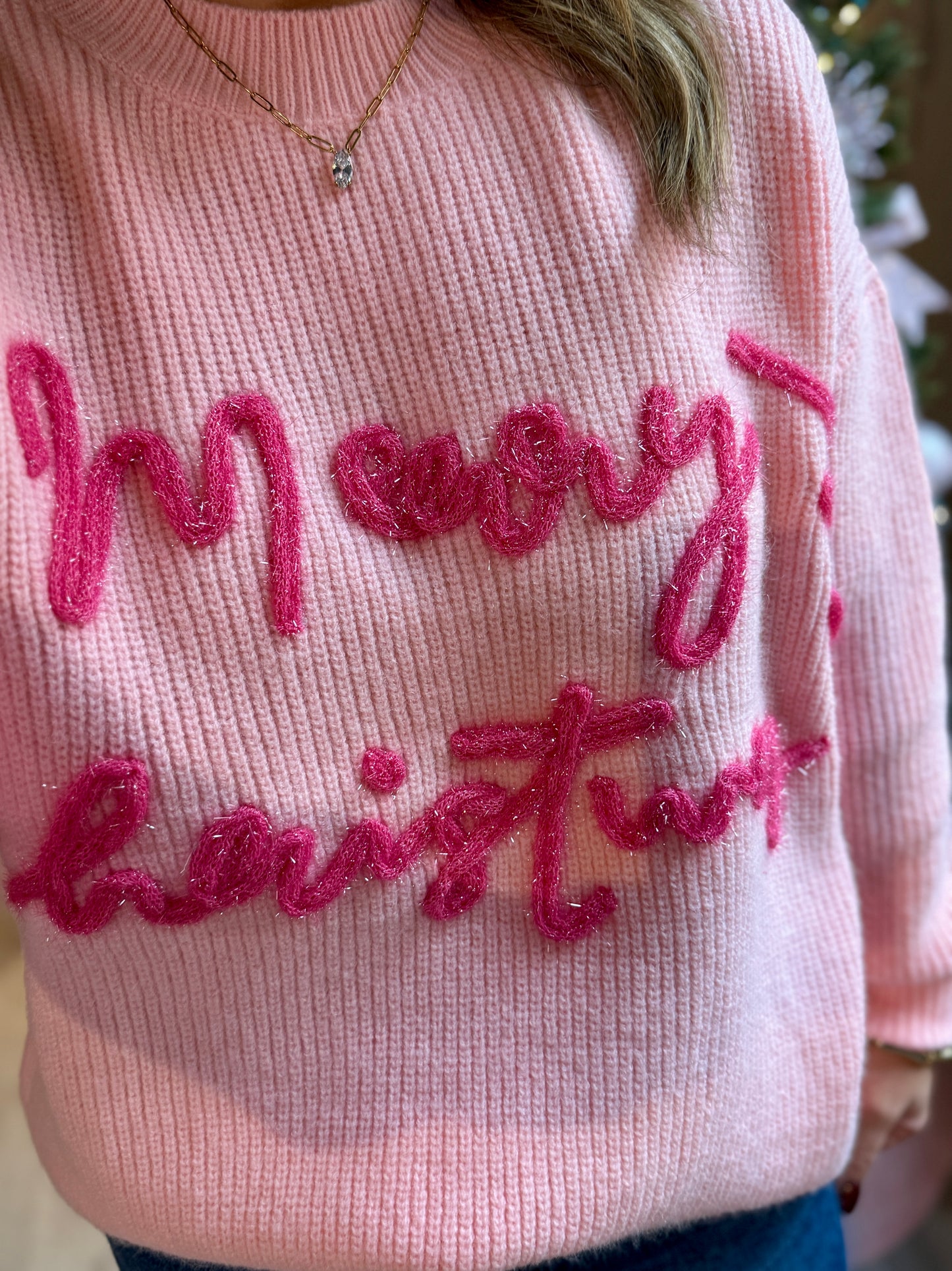 Pink Merry Christmas Tinsel