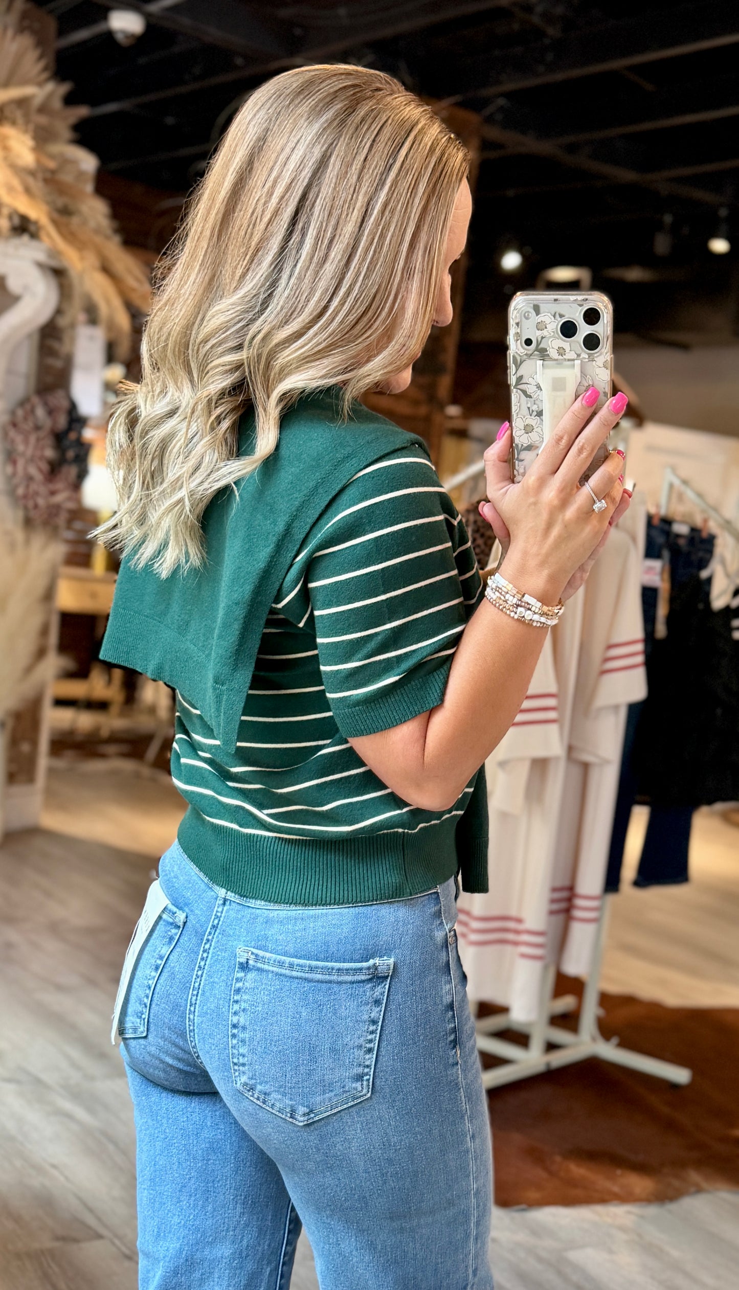 Pine Striped Sweater Tie Top