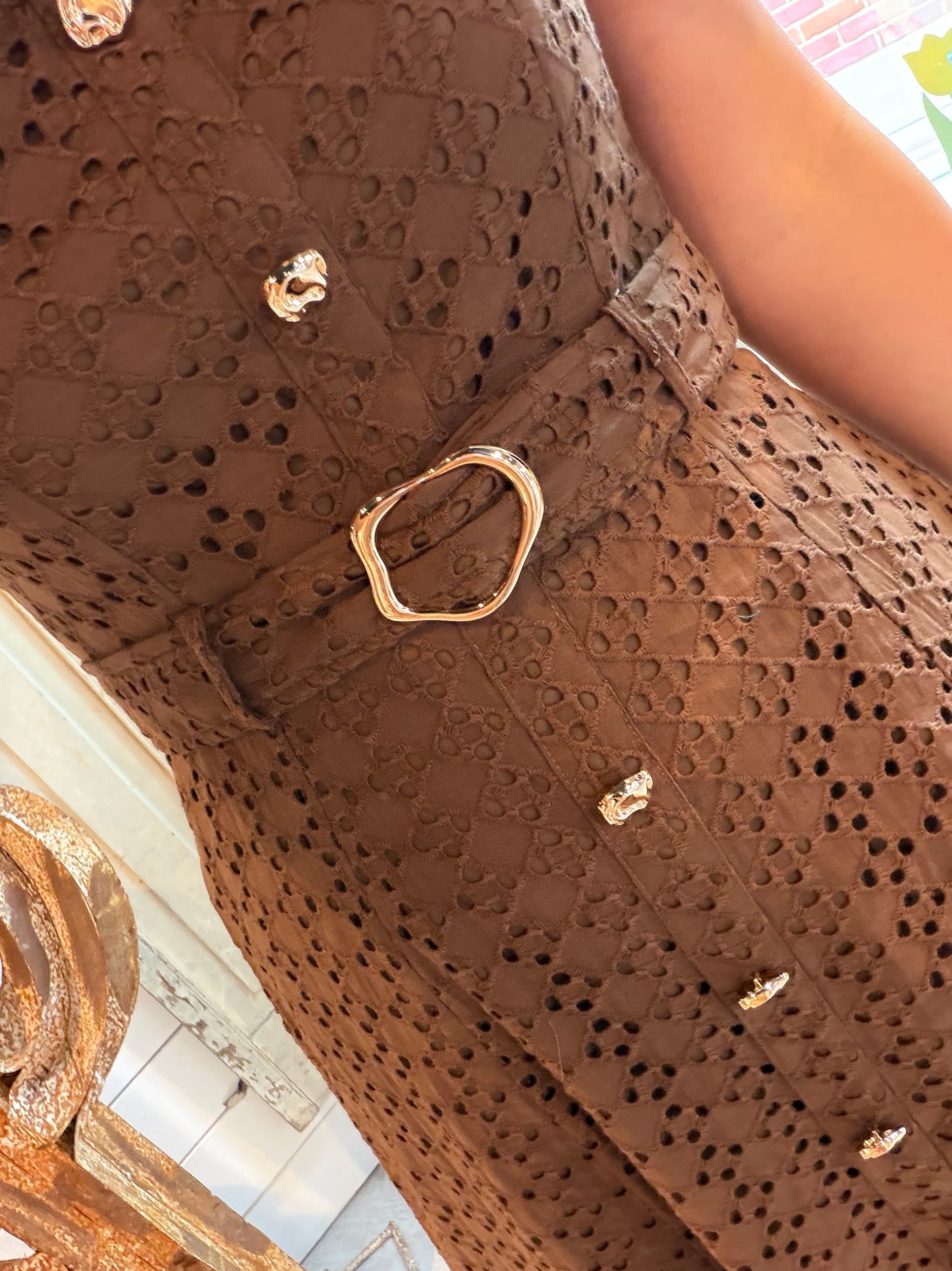 Brown Belted Gold Detail Dress
