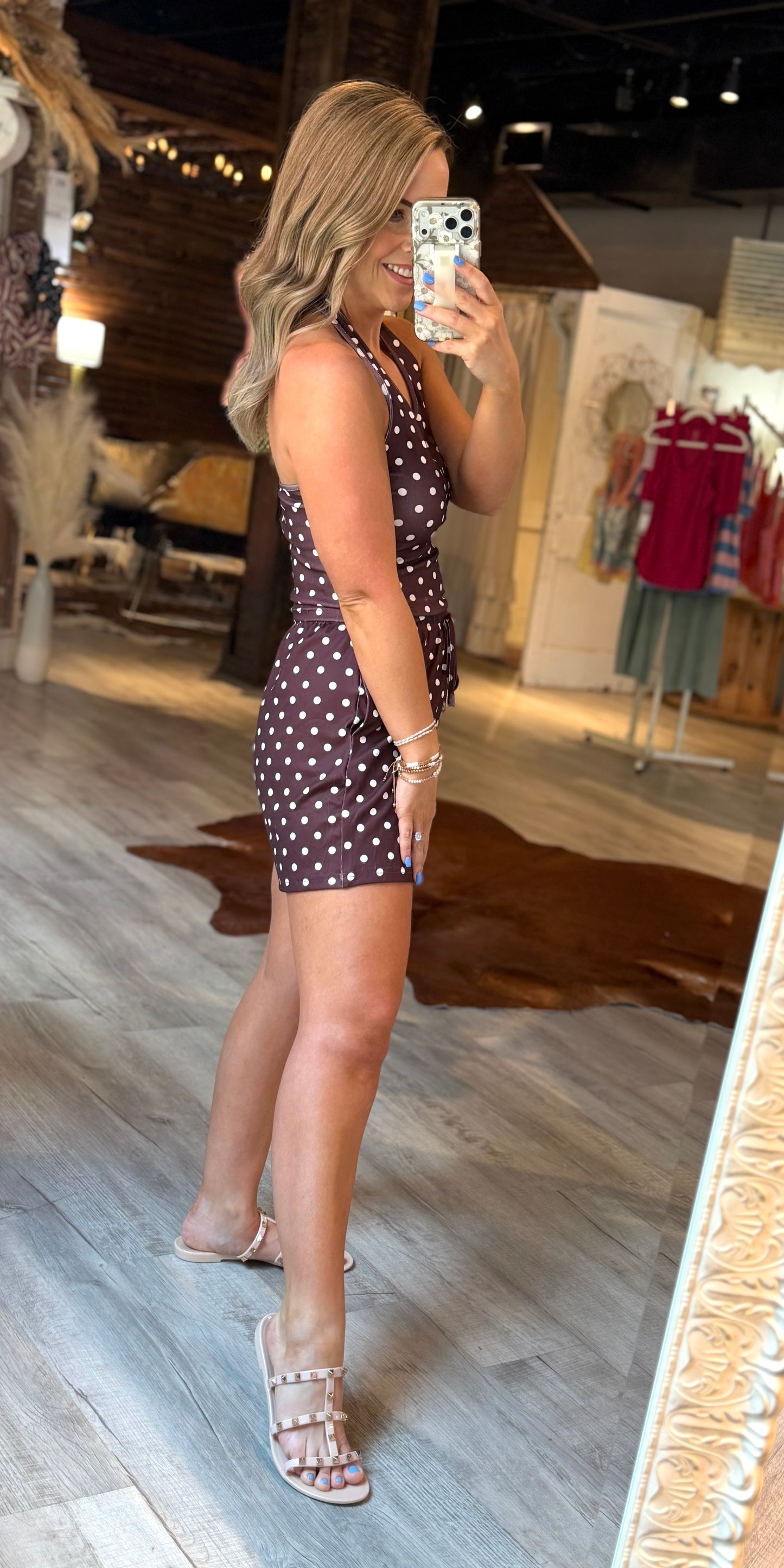 Brown Polka Dot Halter Set