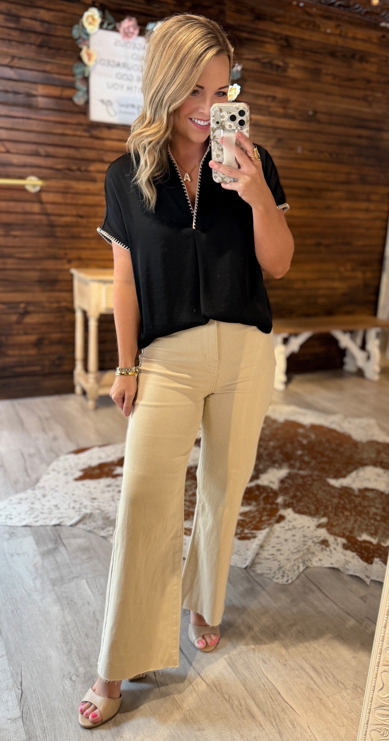 Black/Almond Detail Stitched Top