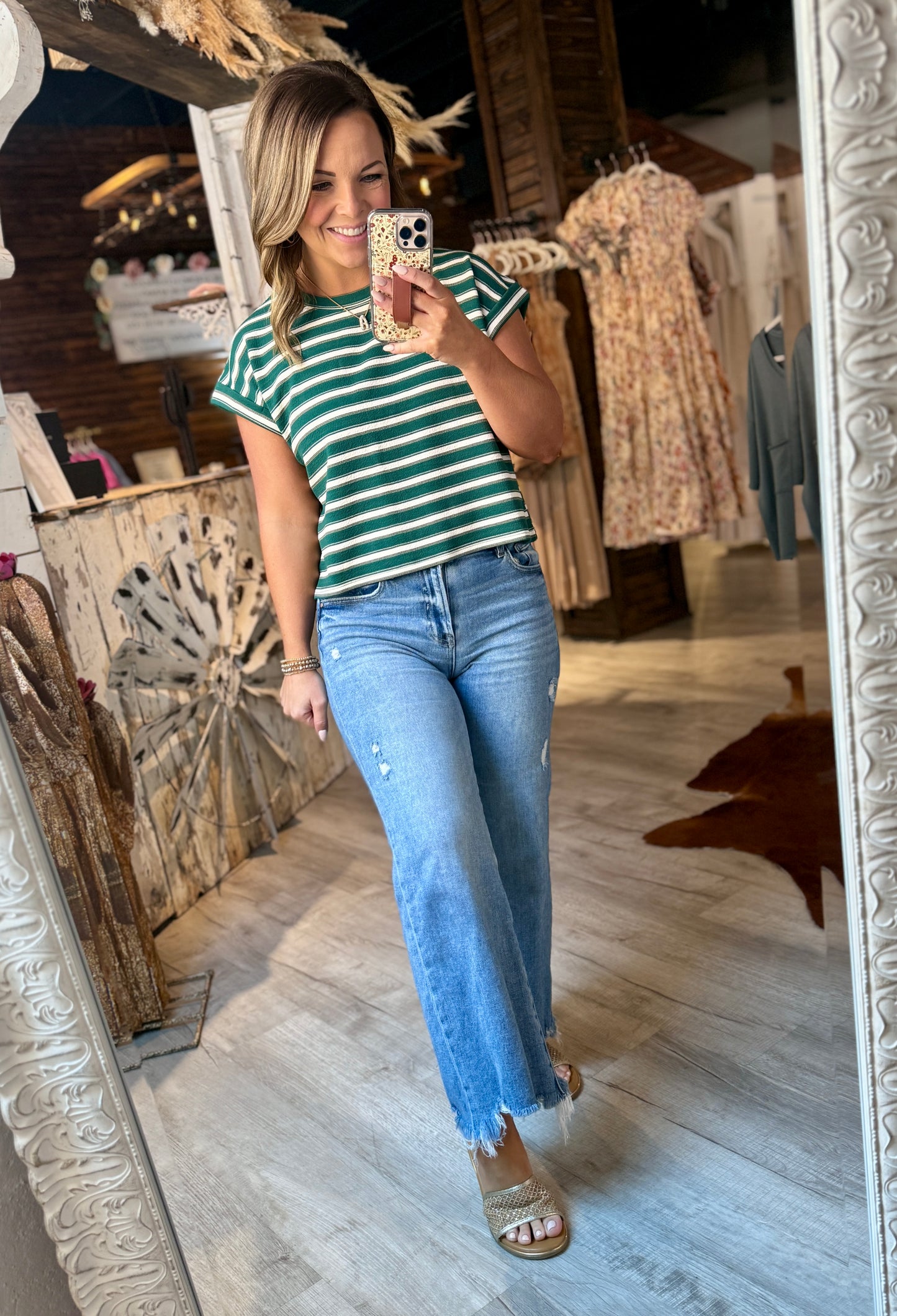 Green/Cream Striped Top