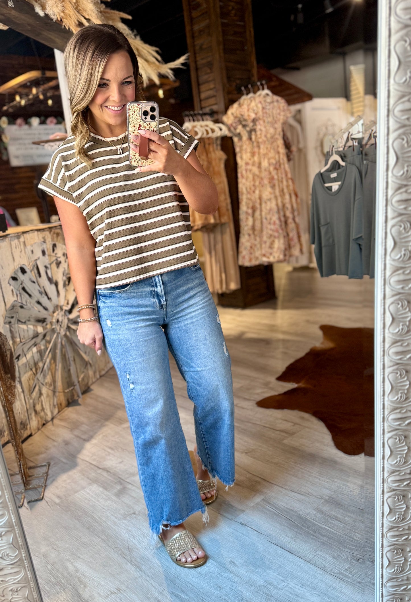 Mocha/Cream/Pink Striped Top