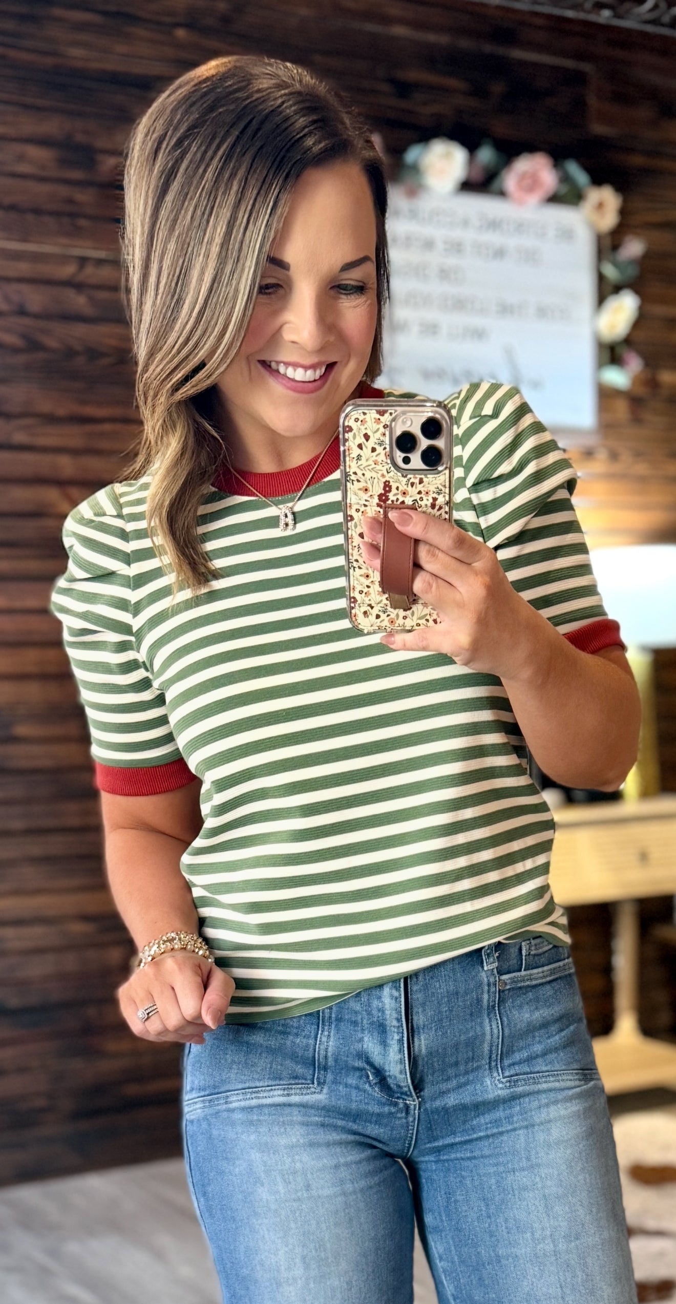 Olive/Cream Striped Top