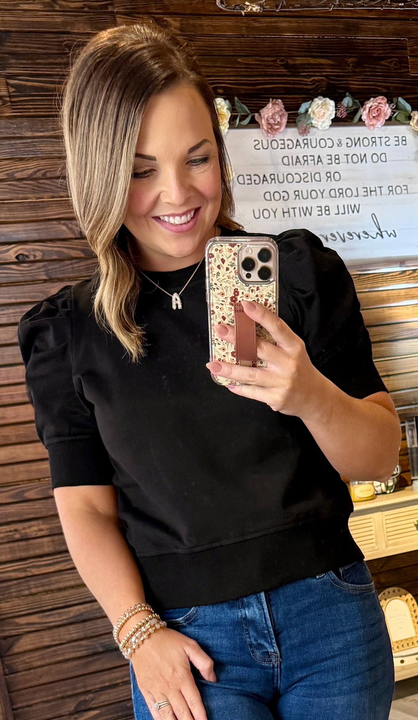 Black Puff Sleeve Top