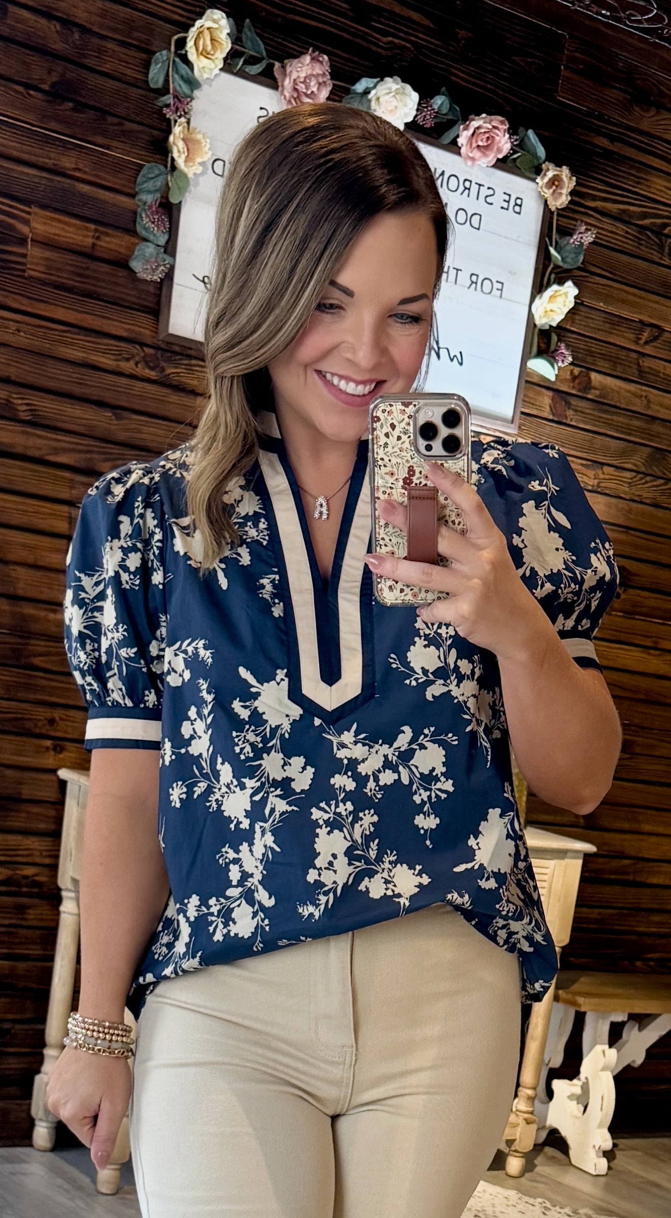 Navy/Taupe Dressy Top