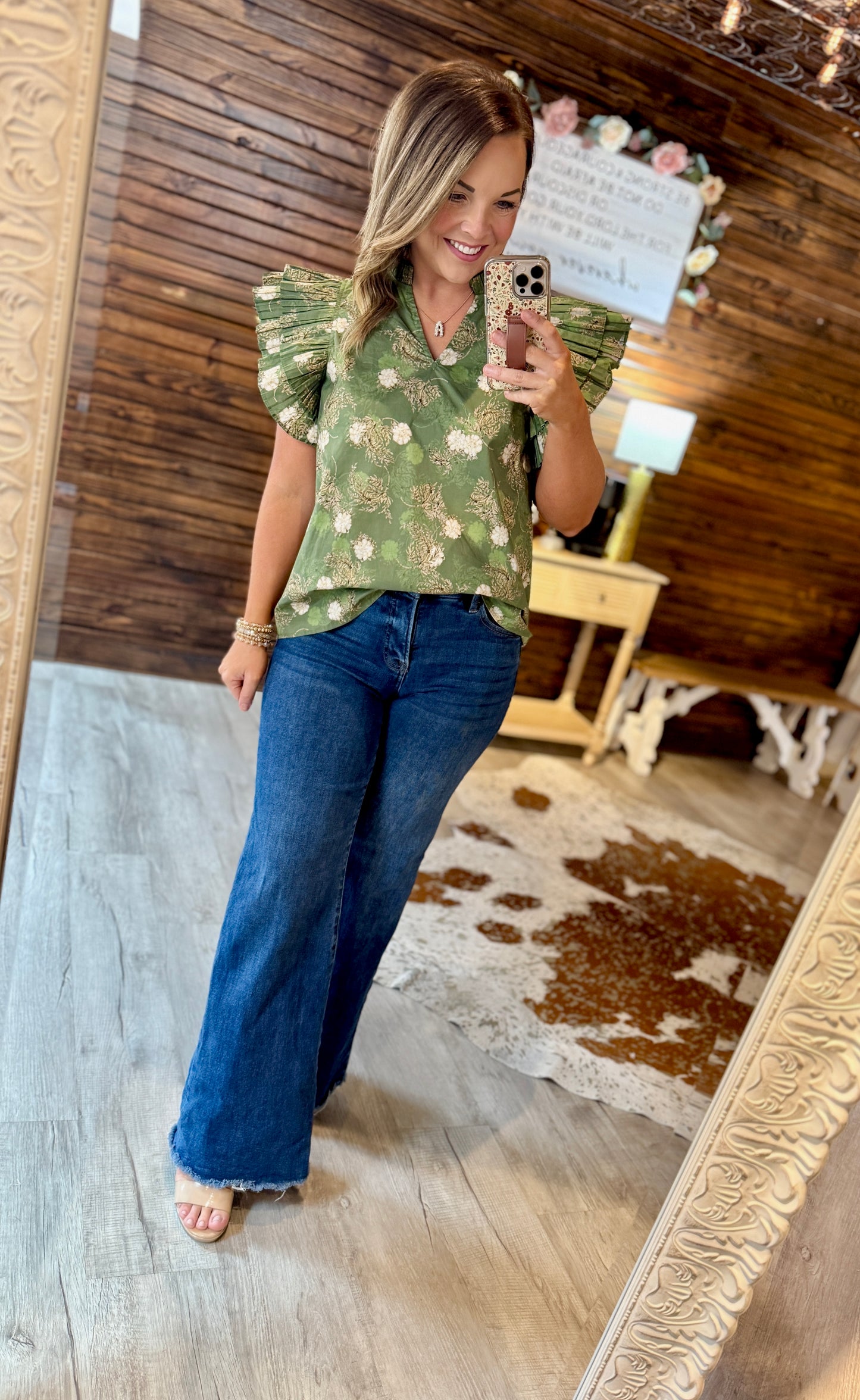 Olive Floral Top
