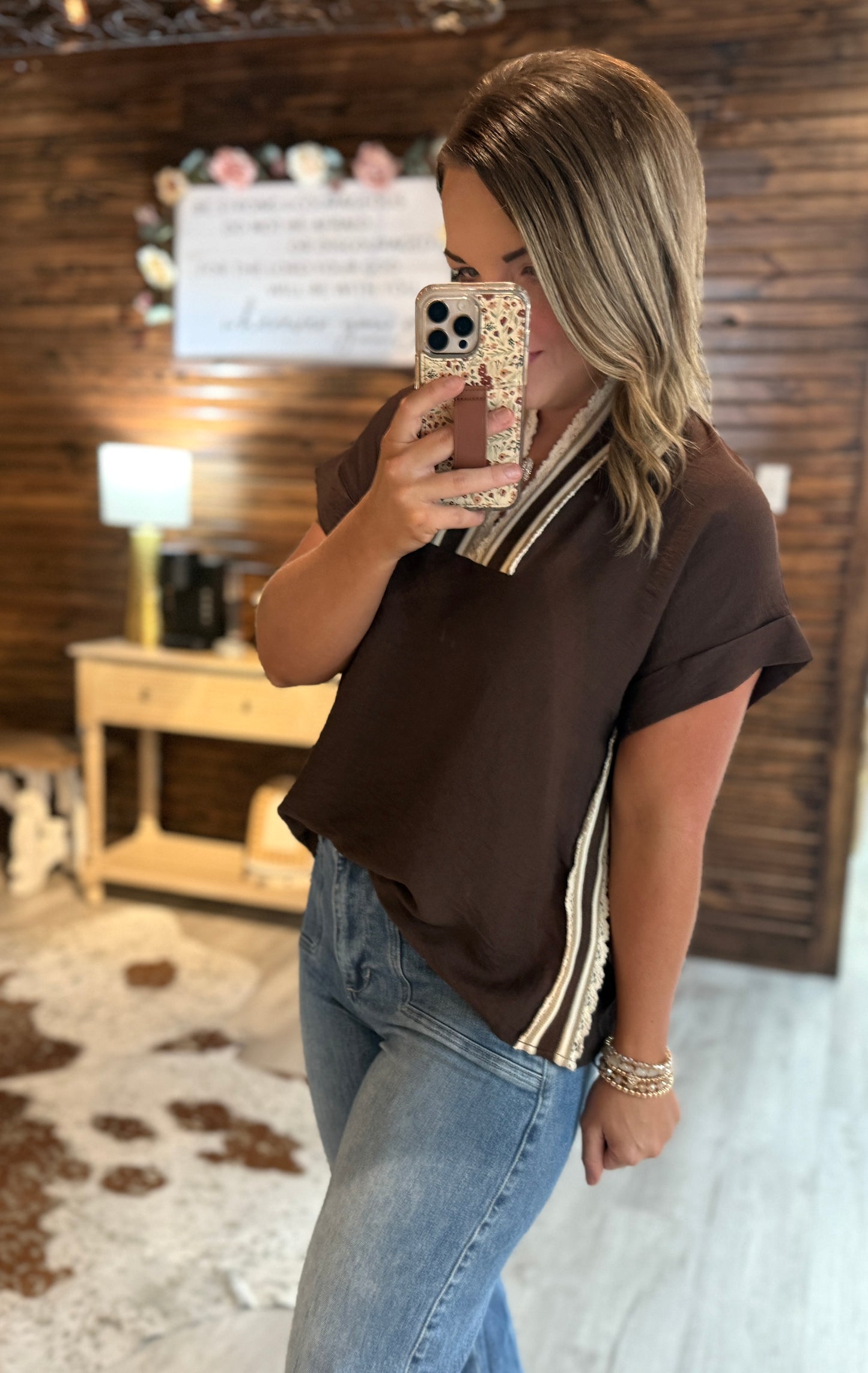 Brown/Lace Detail Top