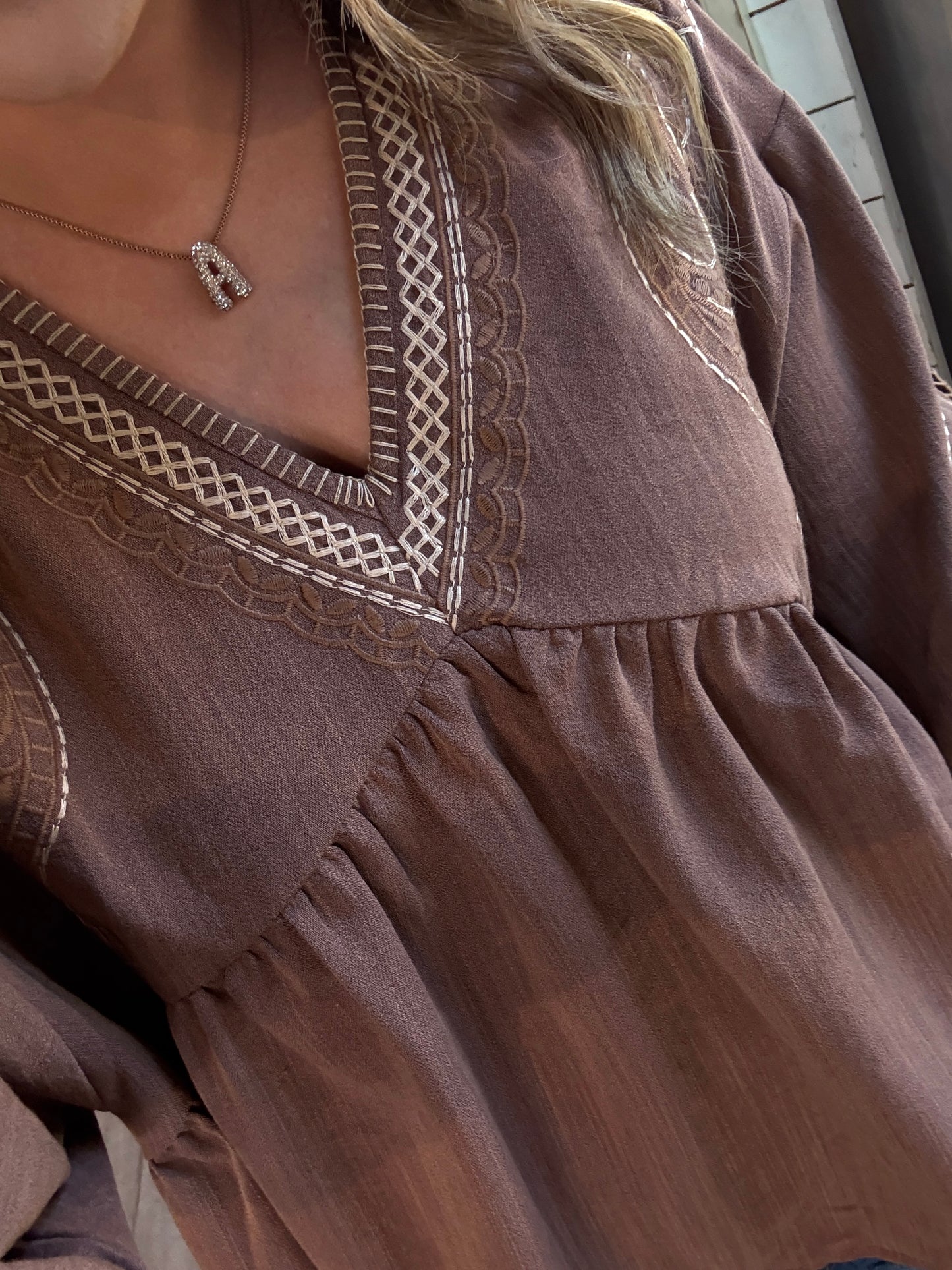 Mocha Brown Detailed Design Top