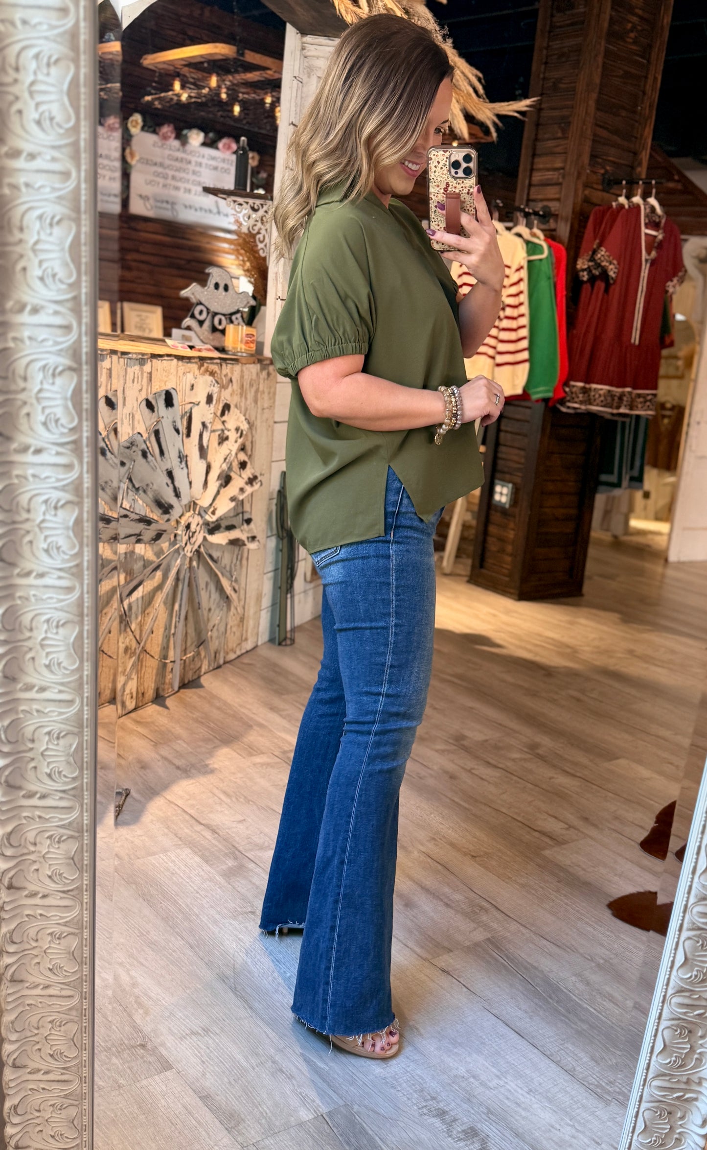 Olive Dressy Collared Top