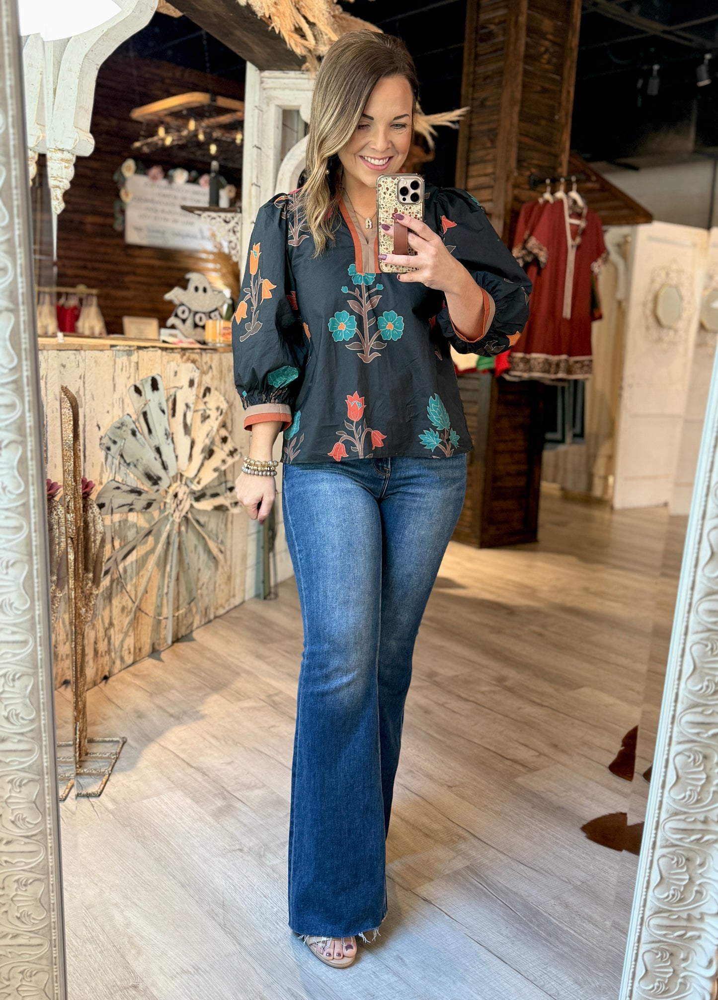 Black/Rust Floral Dressy Top