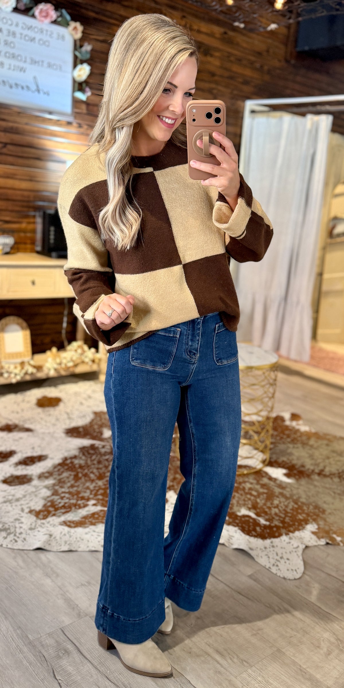 Tan Checkered Sweater