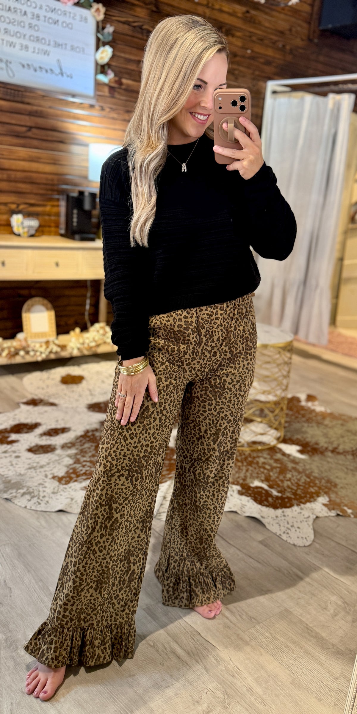 Leopard Lace Tie Ruffle Pants