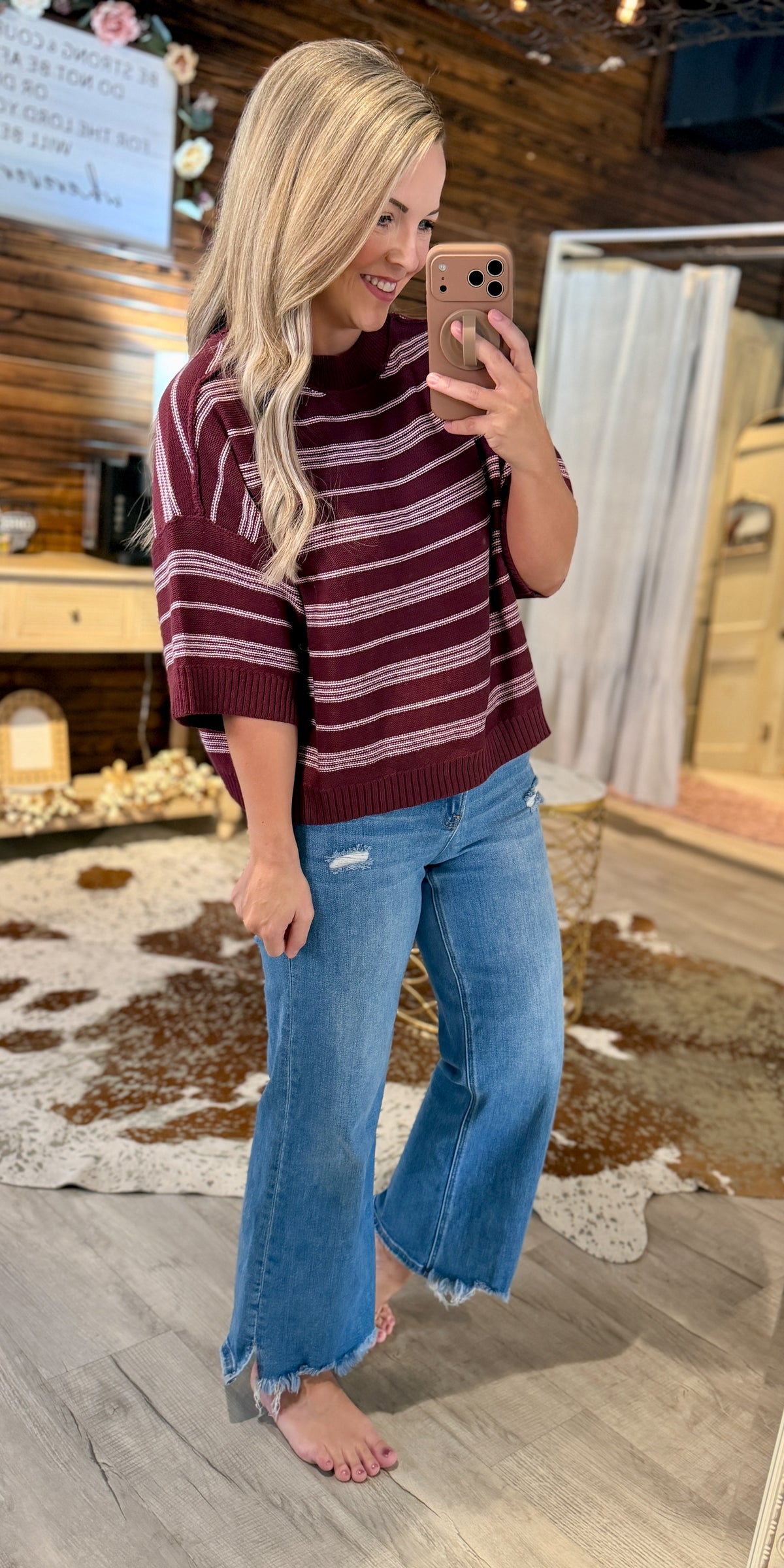 Wine/Pink Striped Sweater
