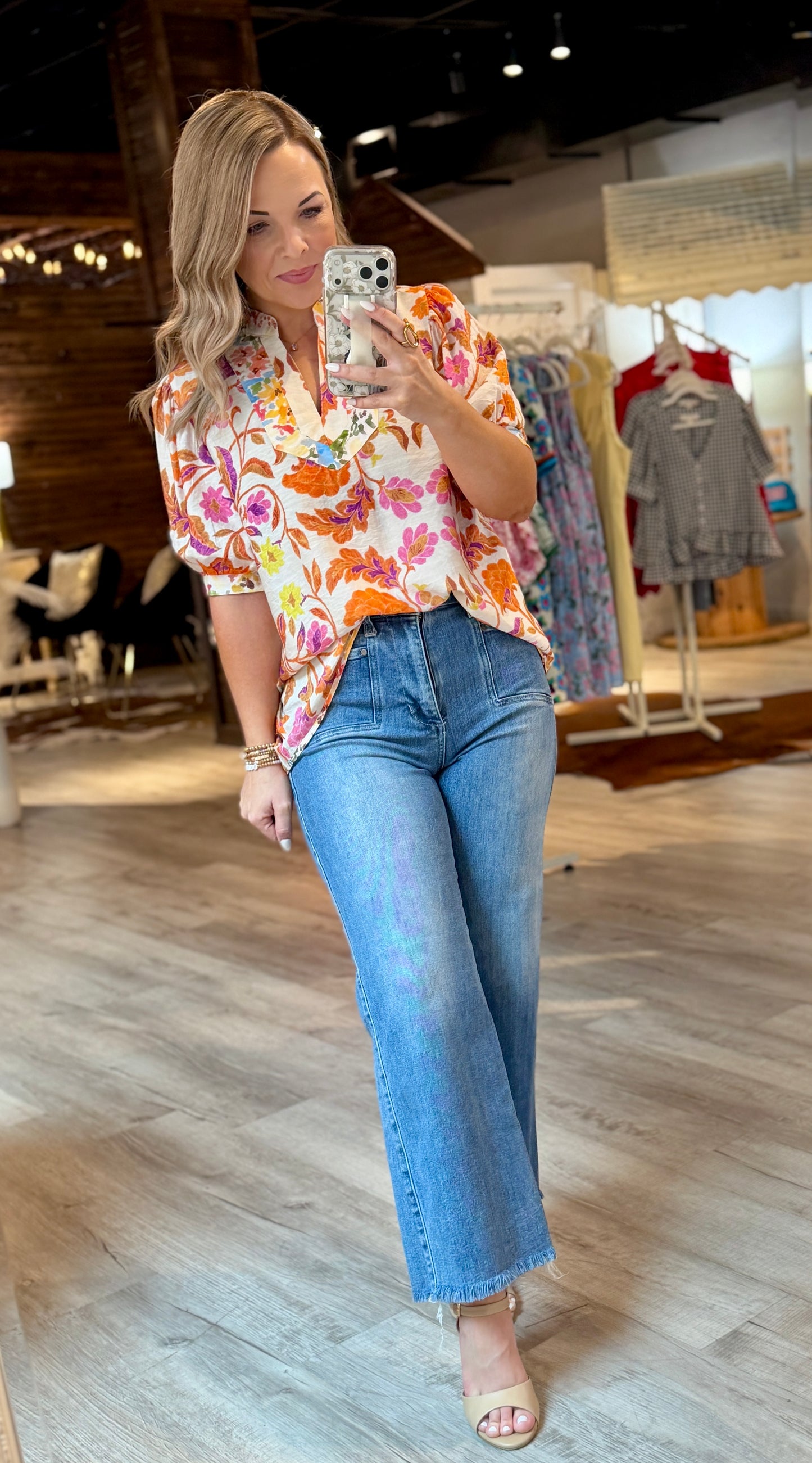 Orange Mix Floral Dressy Top