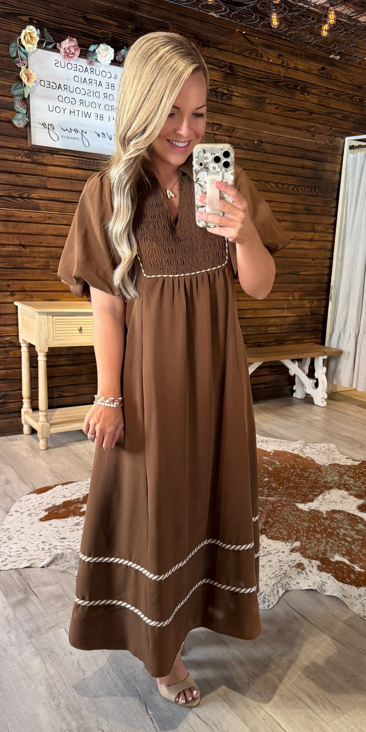 Brown Dress White Detail