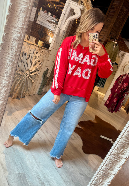 Red GameDay Lace Sweatshirt