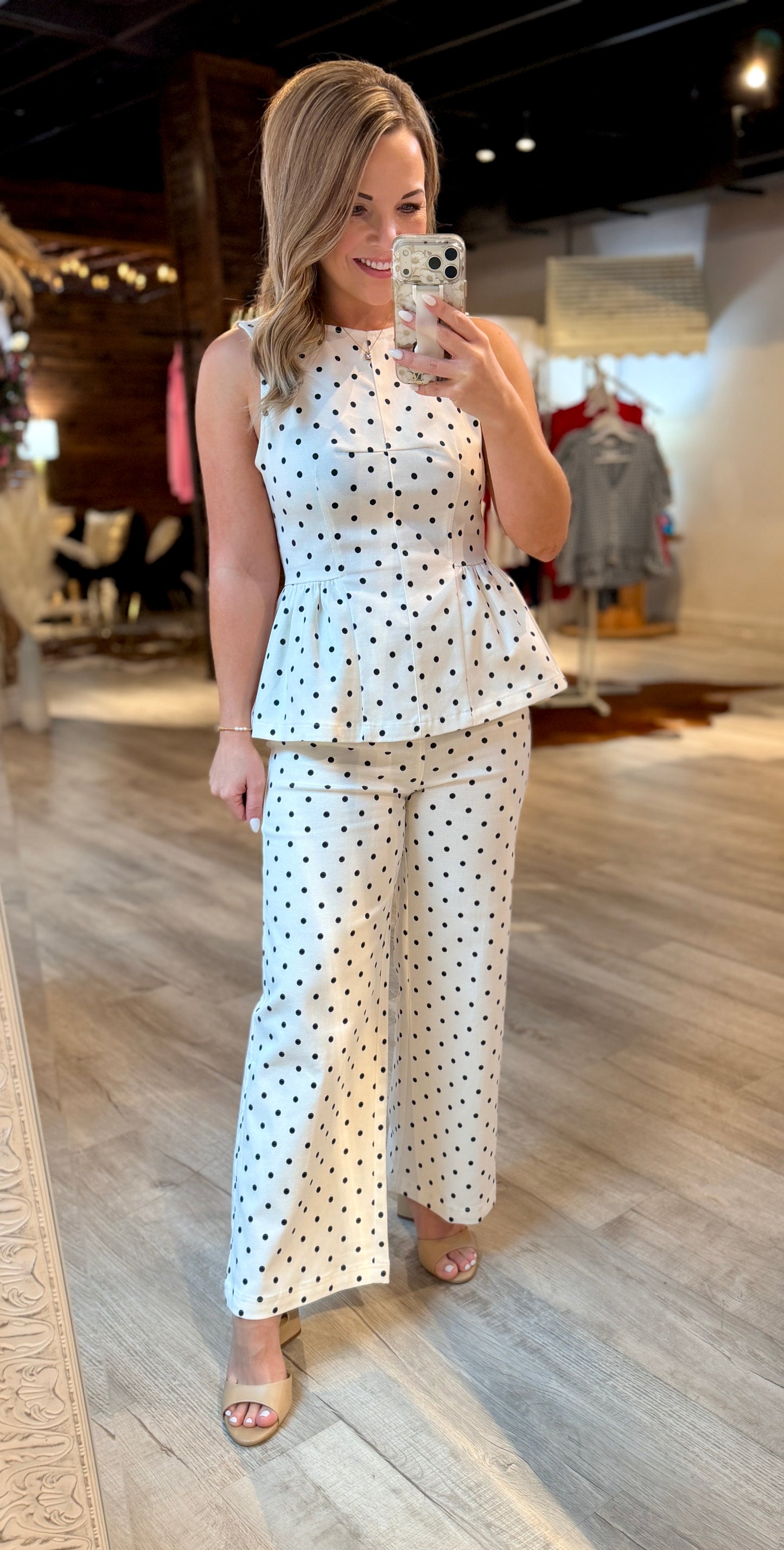 White Polka Dot Denim Set